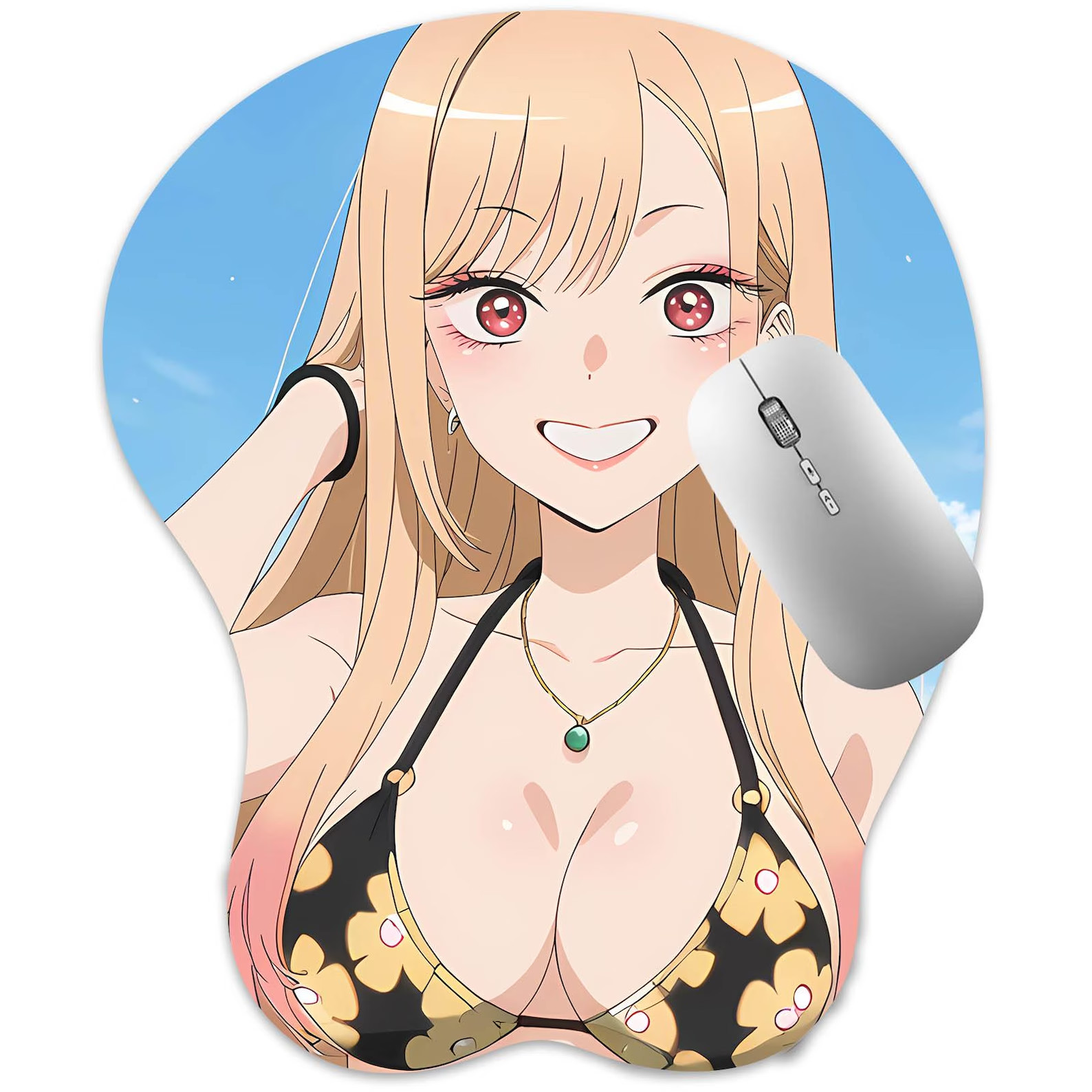 3D Anime Girl Mouse Pad, Oppai Wrist Rest, Ergonomic Gaming Mat, Marin Kitagawa
