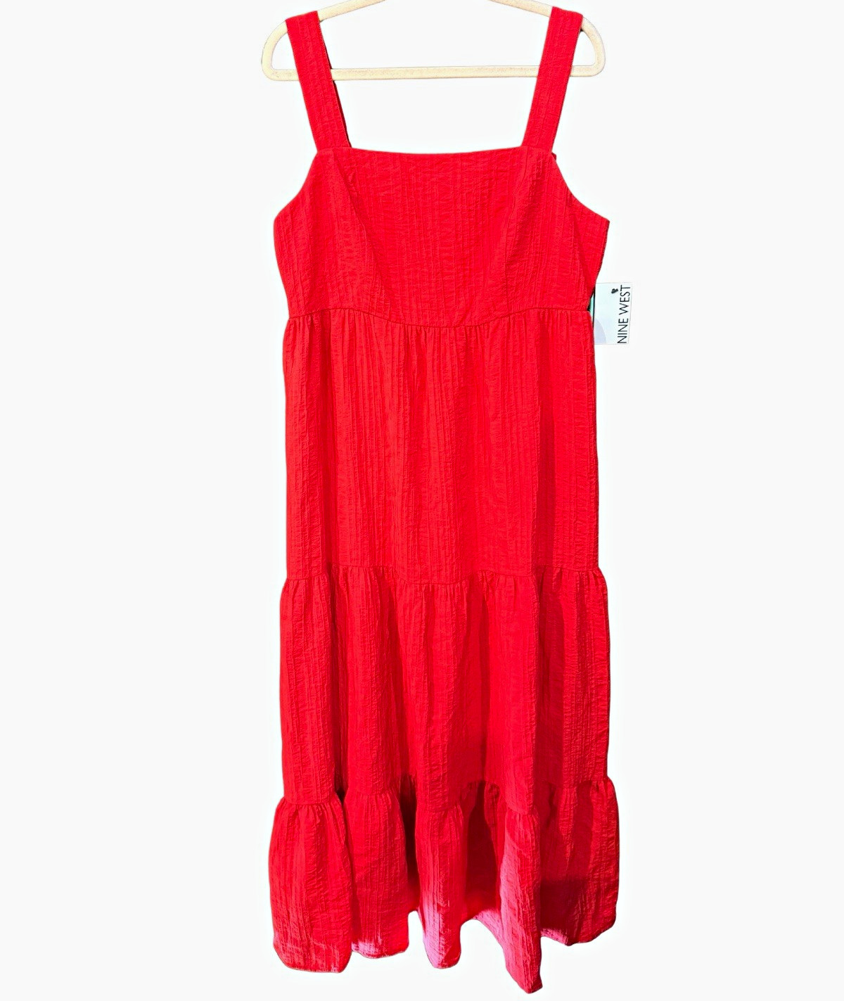 Nine West Red Solid Square Neck Strappy Sleeveless Midi Sundress Size L NWT Nine West Red Solid Square Neck Strappy Sleeveless Midi Sundress Size L NWT
