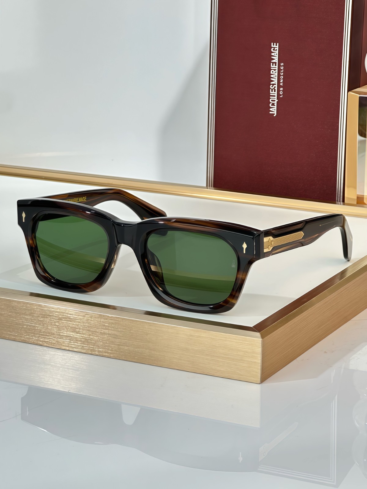 JACQUES MARIE MAGE DEALAN Tortoise Black Square Green Lens Sunglasses 49-22 JACQUES MARIE MAGE DEALAN Tortoise Black Square Green Lens Sunglasses 49-22
