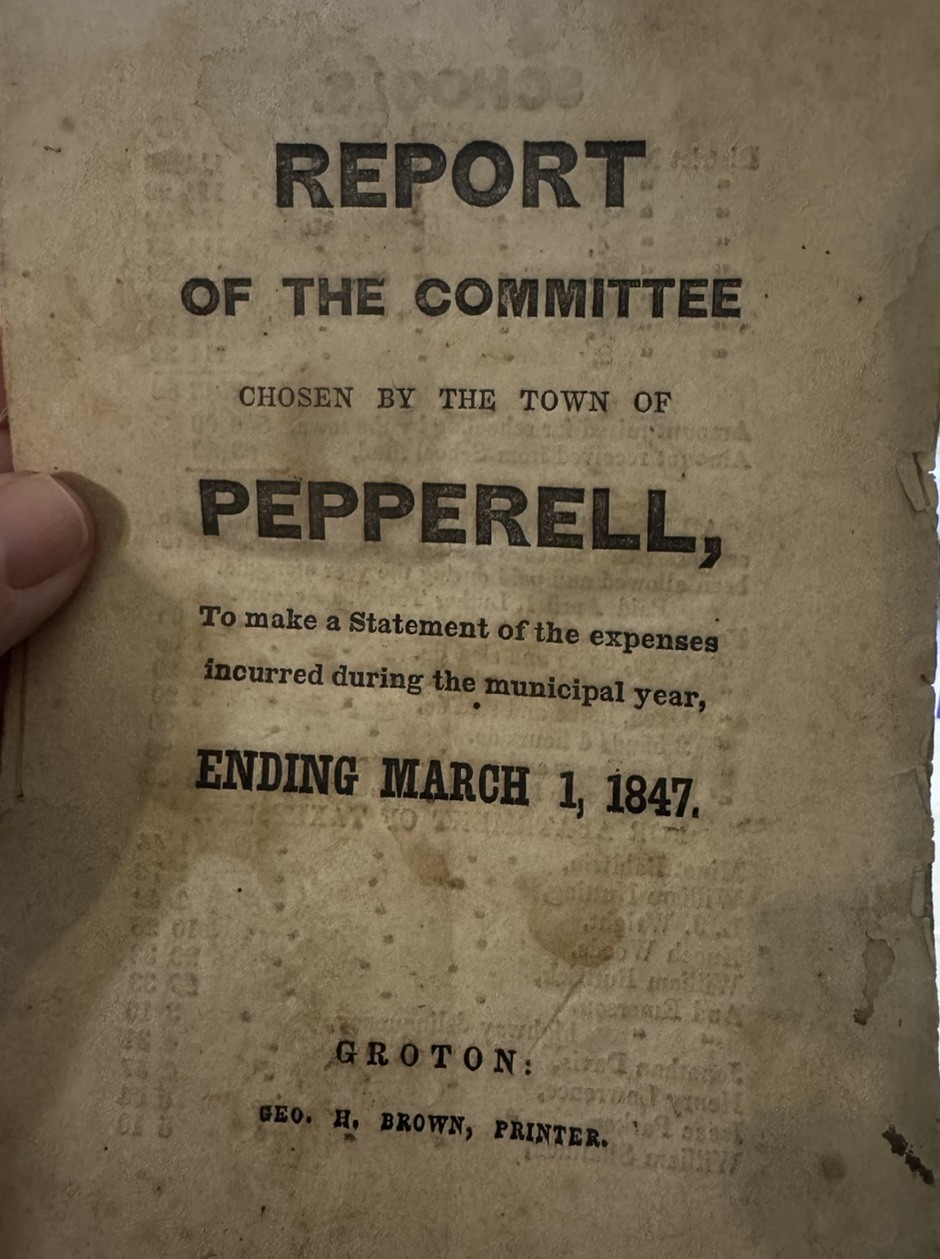 1840\'s Historical Items From Pepperell Mass/Genealogy School Book/ Town Report .