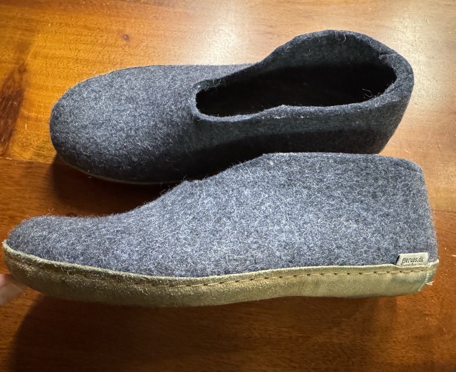 Glerups Womens Slip-On Blue Wool Felt Slipper with Leather Rubber Bottom Sz 8 Glerups Womens Slip-On Blue Wool Felt Slipper with Leather Rubber Bottom Sz 8