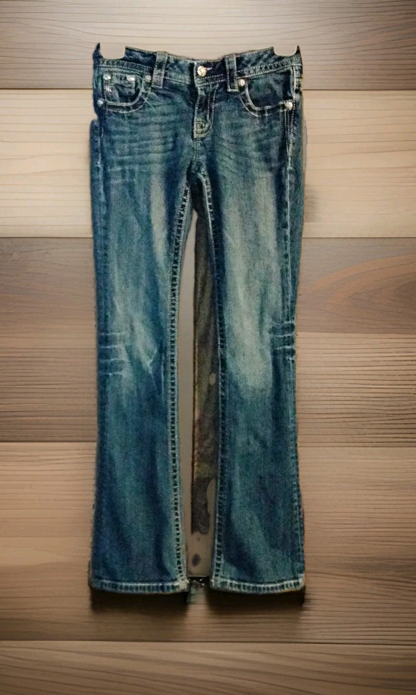 Miss Me Women\'s Blue Bootcut Jeans Medium Wash Rhinestone Embellished JP5554B