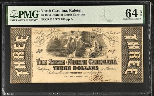 6 x 1863 Raleigh, North Carolina State of North Carolina Notes 6 x 1863 Raleigh, North Carolina State of North Carolina Notes