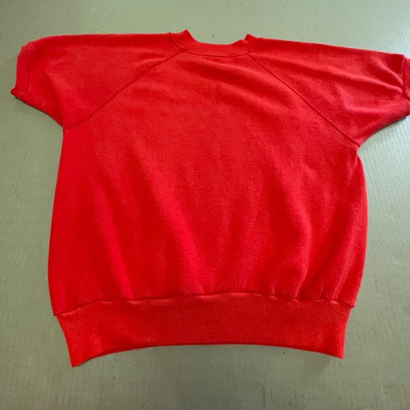 Vintage Short Sleeve Raglan Sweatshirt Red Plain Blank 70s 80s Pit to Pit 20.5
