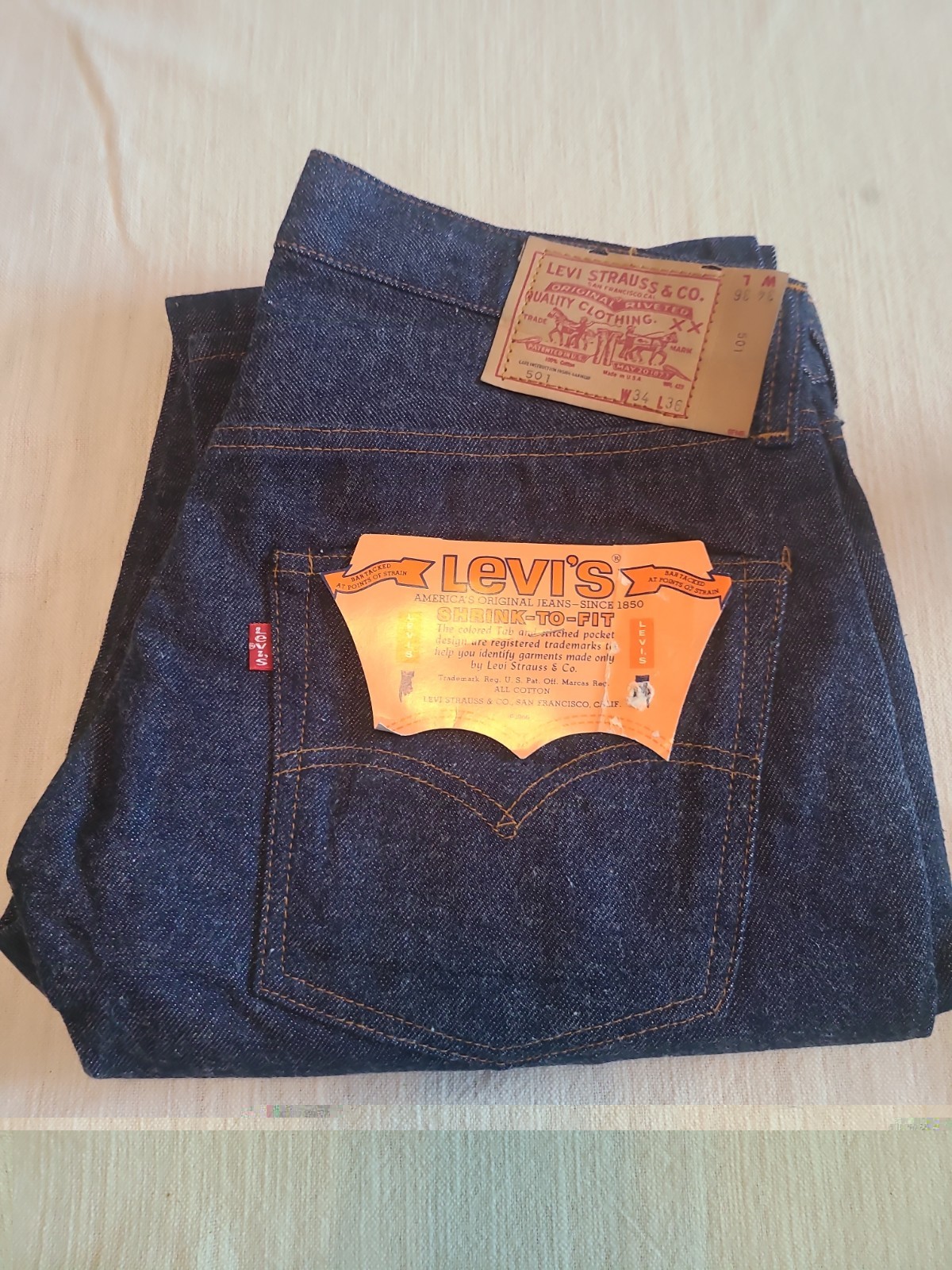 Vintage New Old Stock 501 LEVIS & CO. JEANS SIZE W-34 & L- 36. NEW OLD WITH TAGS
