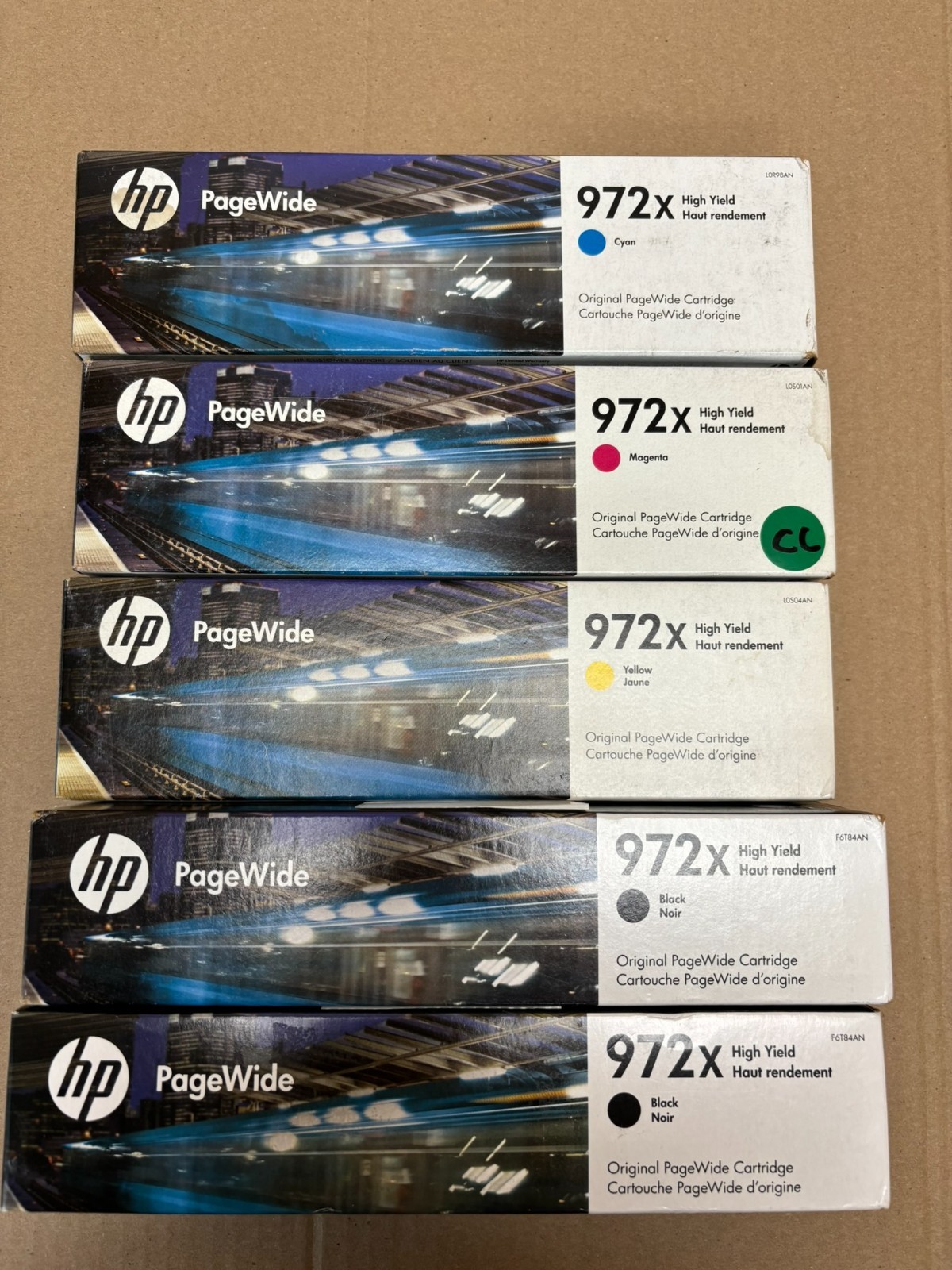 5 Genuine HP 972x Pro 452,477,552,577 Cyan, Mag, Yellow & Black ink (2020-25)