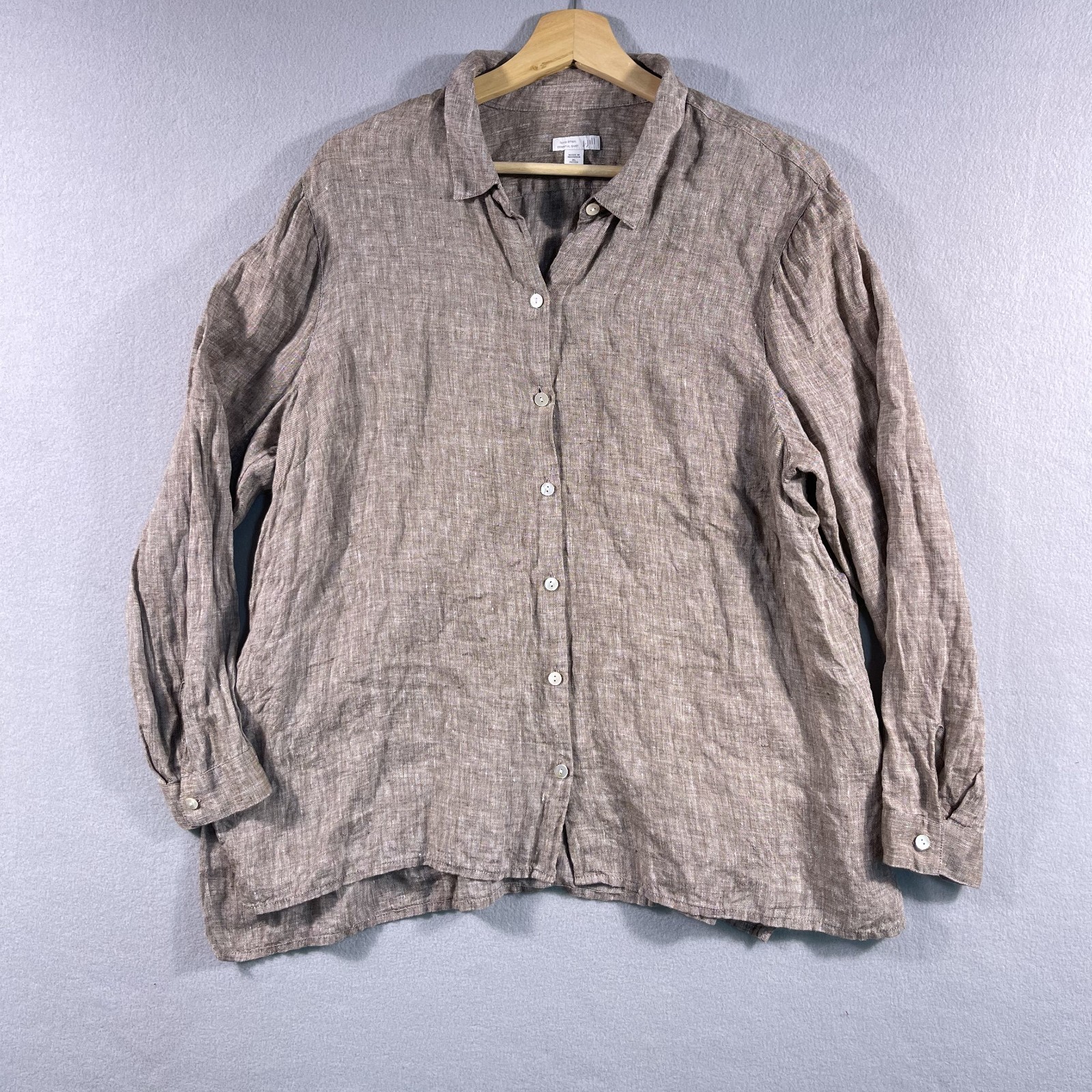 J. Jill Love Linen Essential Shirt Women’s PXL Brown Tan Button Up Blouse Tunic J. Jill Love Linen Essential Shirt Women’s PXL Brown Tan Button Up Blouse Tunic