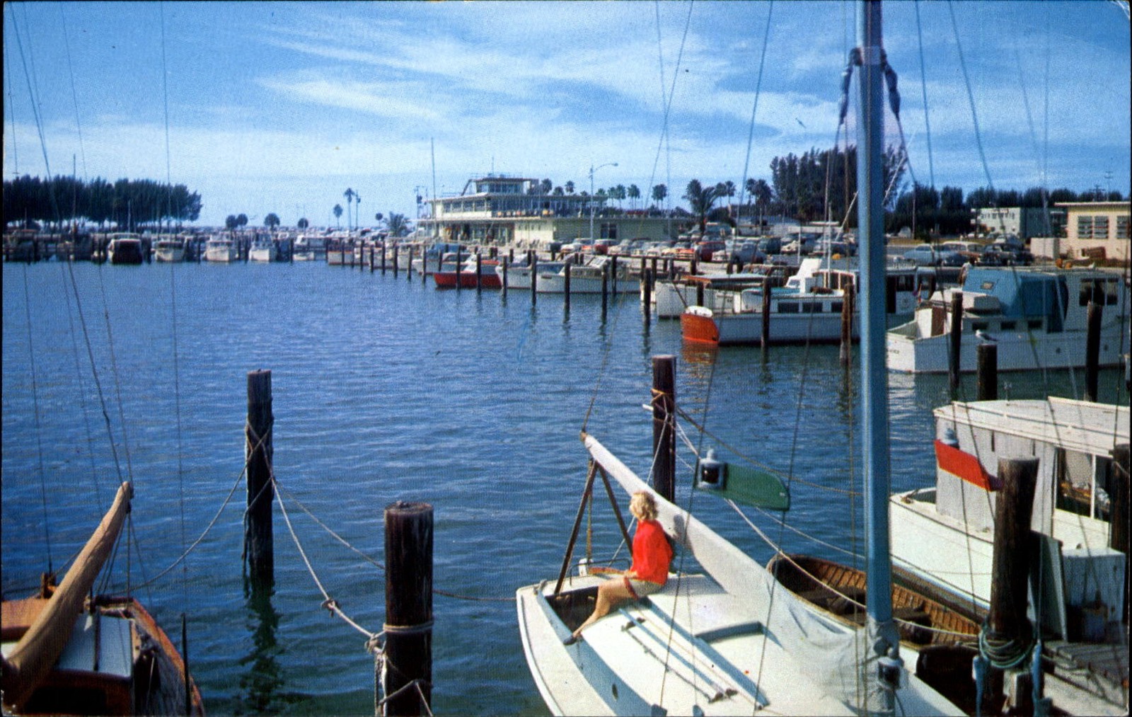 Clearwater Beach Florida FL ~ marina pleasure boats sailboats 1970s