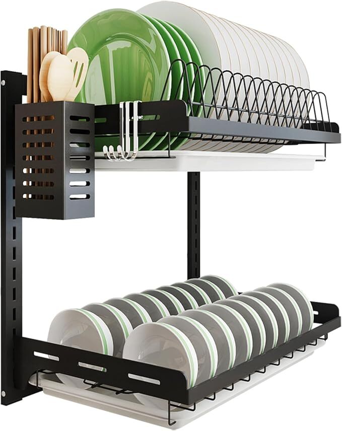 3 Tier Hanging Dish Drying Rack Large Stainless Steel Wall Mount Drainer Kitchen 3 Tier Hanging Dish Drying Rack Large Stainless Steel Wall Mount Drainer Kitchen