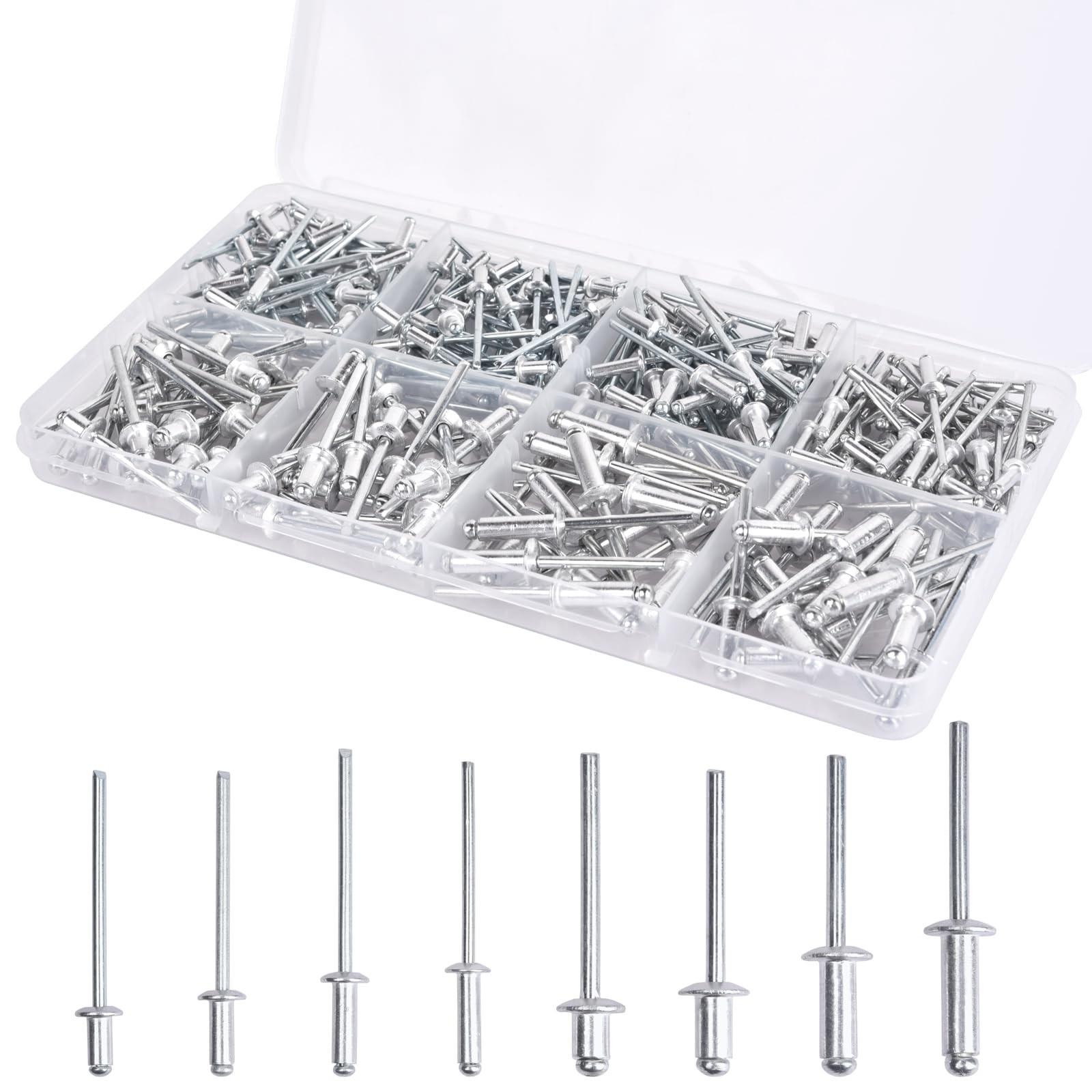 Pop Rivets Assortment Kit - 200 Pcs Aluminum Blind Rivets,8 Sizes