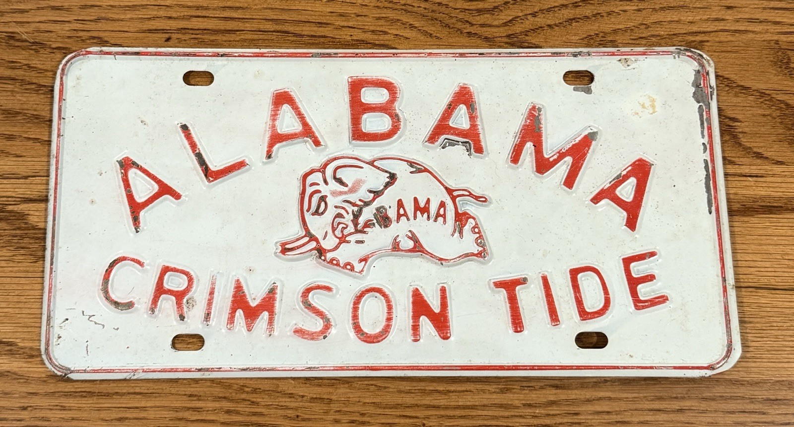 1960s Alabama Football Booster License Plate Crimson Tide Steel Embossed Rare 1960s Alabama Football Booster License Plate Crimson Tide Steel Embossed Rare