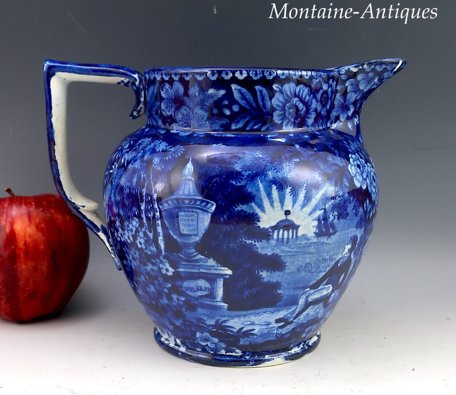 American Scene Historic Blue Pitcher circa 1825 American Scene Historic Blue Pitcher circa 1825