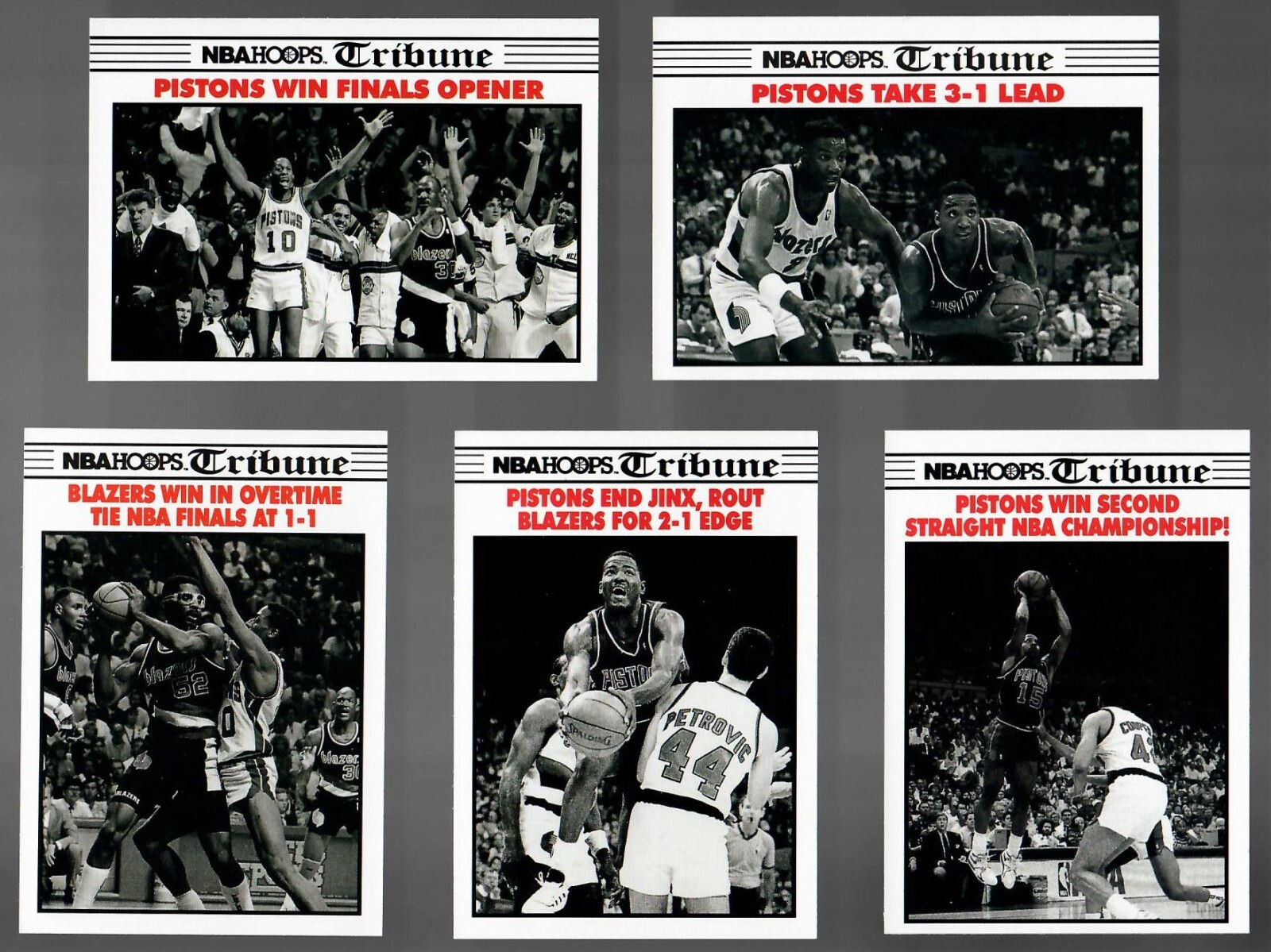 1990-91 NBA Hoops Tribune Lot (5) Detroit Pistons Finals Games, Rodman, Thomas