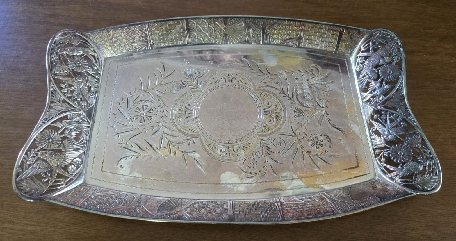 Antique Pairpoint Quadruple Plate Tray 1123 Birds Floral Victorian 15x9