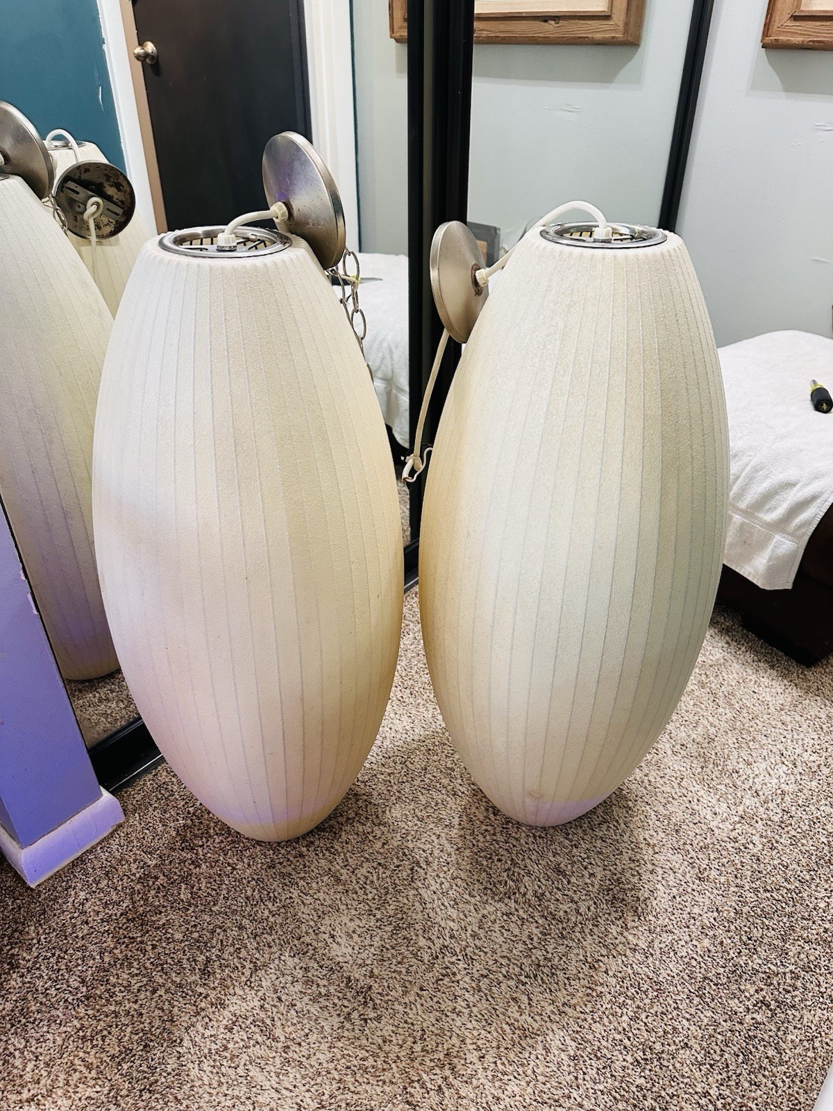 2 Vintage George Nelson Modernica Large Bubble Cigar Pendant Light Howard Miller