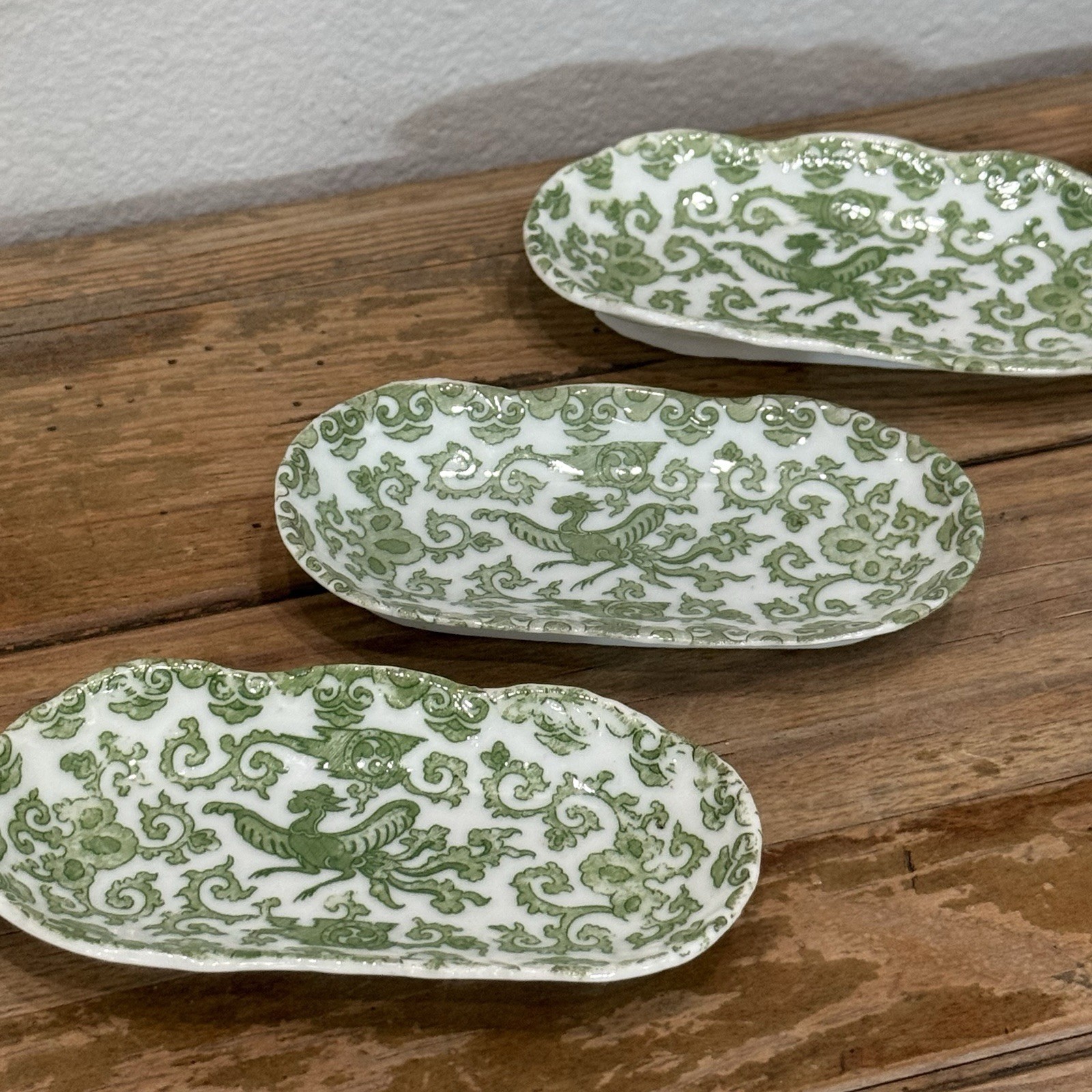 Antique Meiji Japanese Kutani Porcelain Small Dishes Trio Dai Nippon Miyako Mark