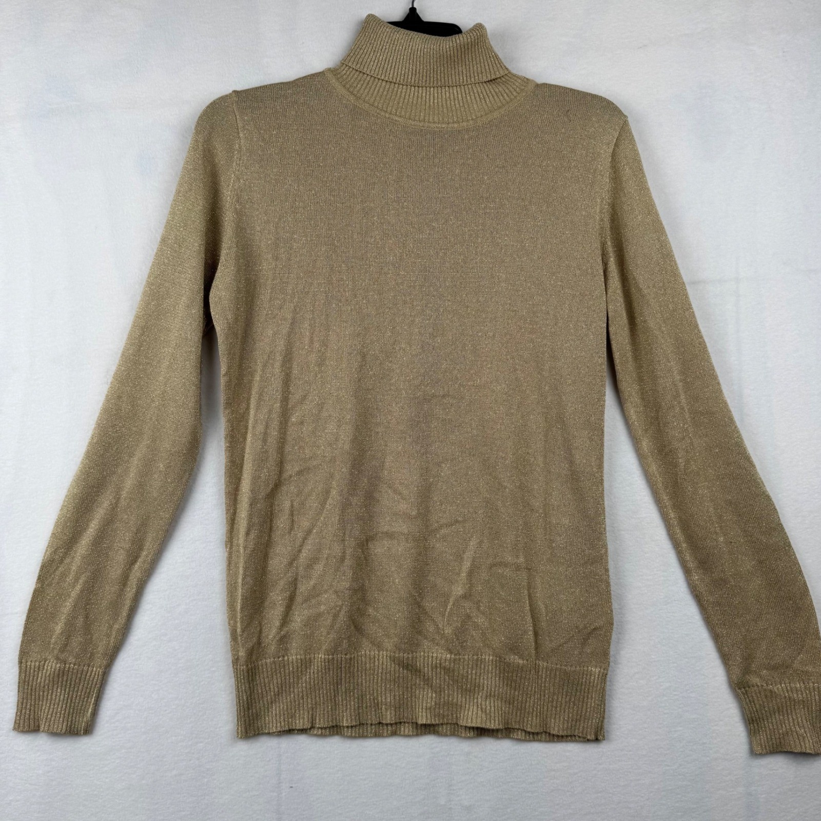 Joseph A Metallic Turtleneck Sweater Khaki Light Gold J2F1000692S Womens M