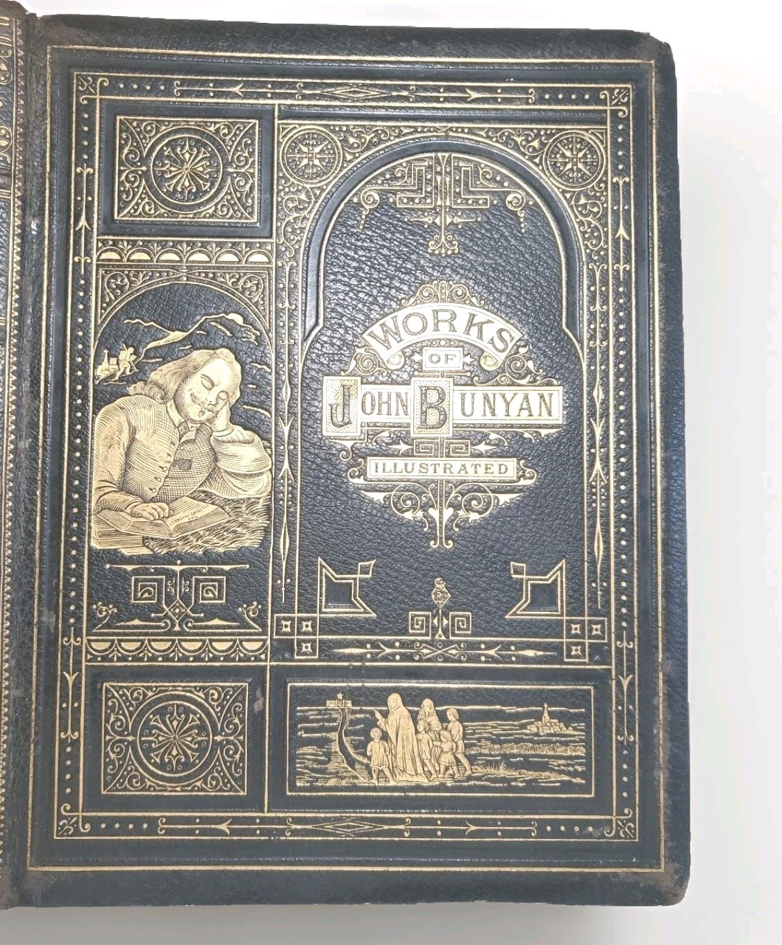 Antique 1874 Works of John Bunyan Pilgrims Progress Leather Illustrated Kronheim