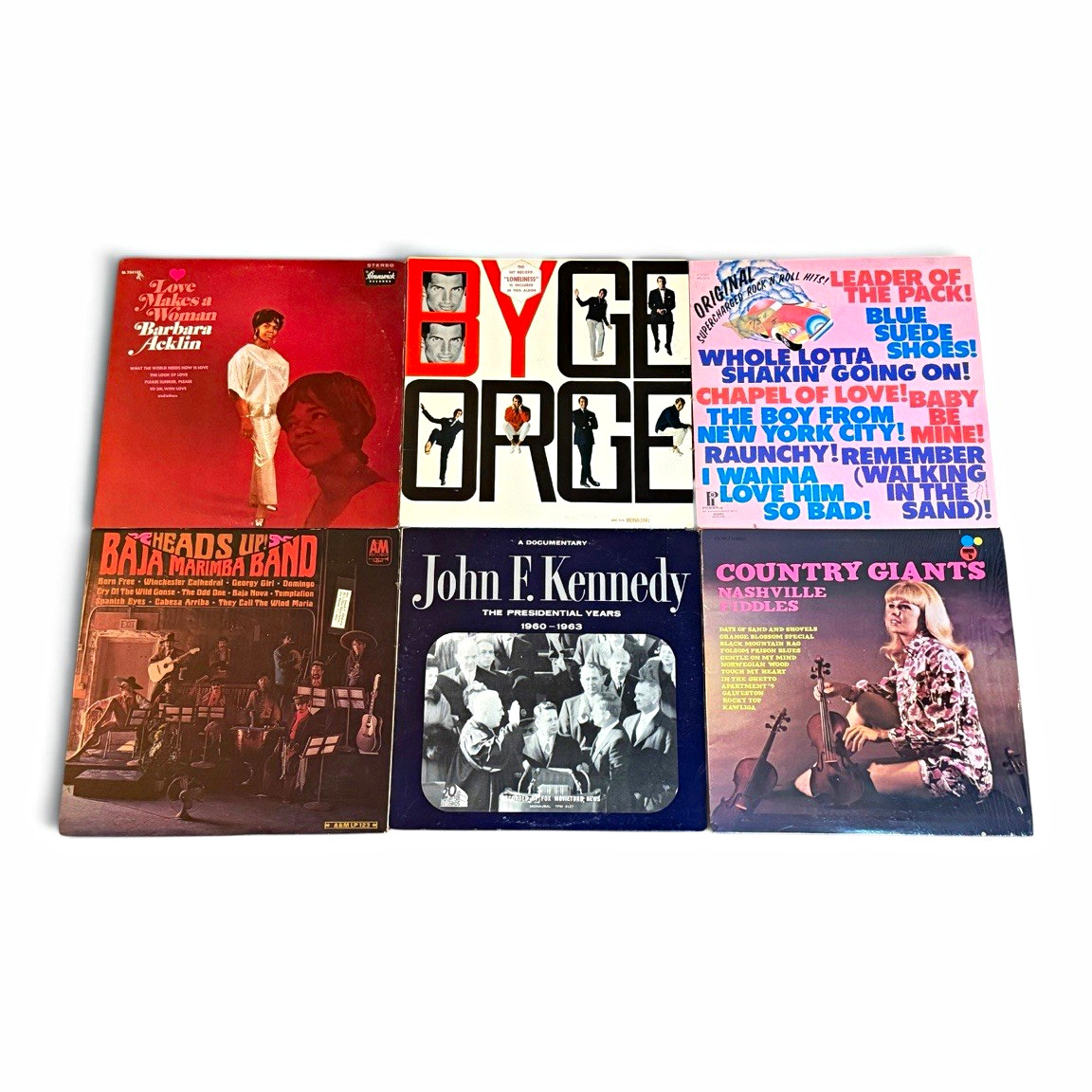 Vintage Vinyl Record LP Lot of 6 - John F Kennedy, Country Giants, Rock & Roll