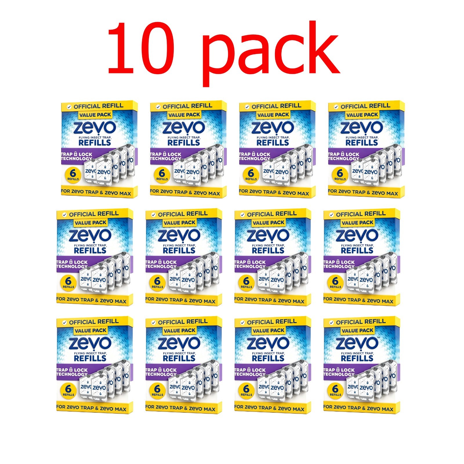 10 pack- Zevo Flying Insect Trap Refill Cartridges -Easy to Use (6 Refill Cartri 10 pack- Zevo Flying Insect Trap Refill Cartridges -Easy to Use (6 Refill Cartri