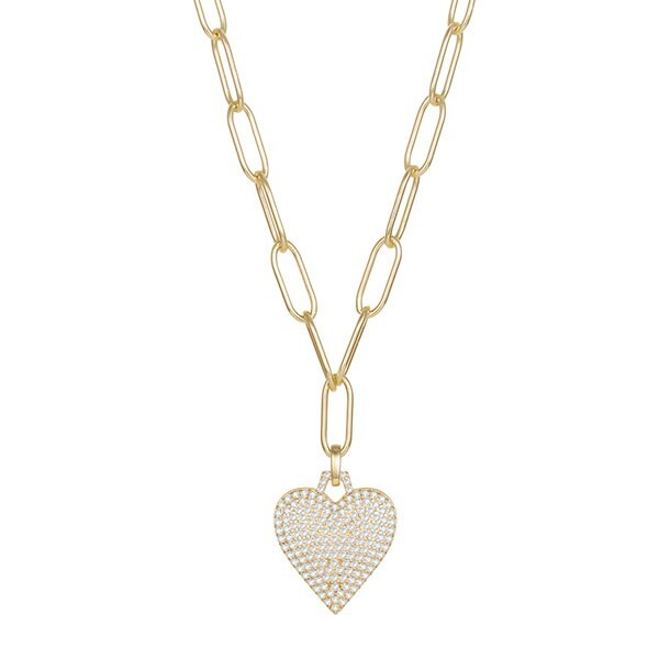 Sophisticated 1.05Ct Moissanite Heart Paperclip Necklace 18\'\' – 14K Yellow Gold