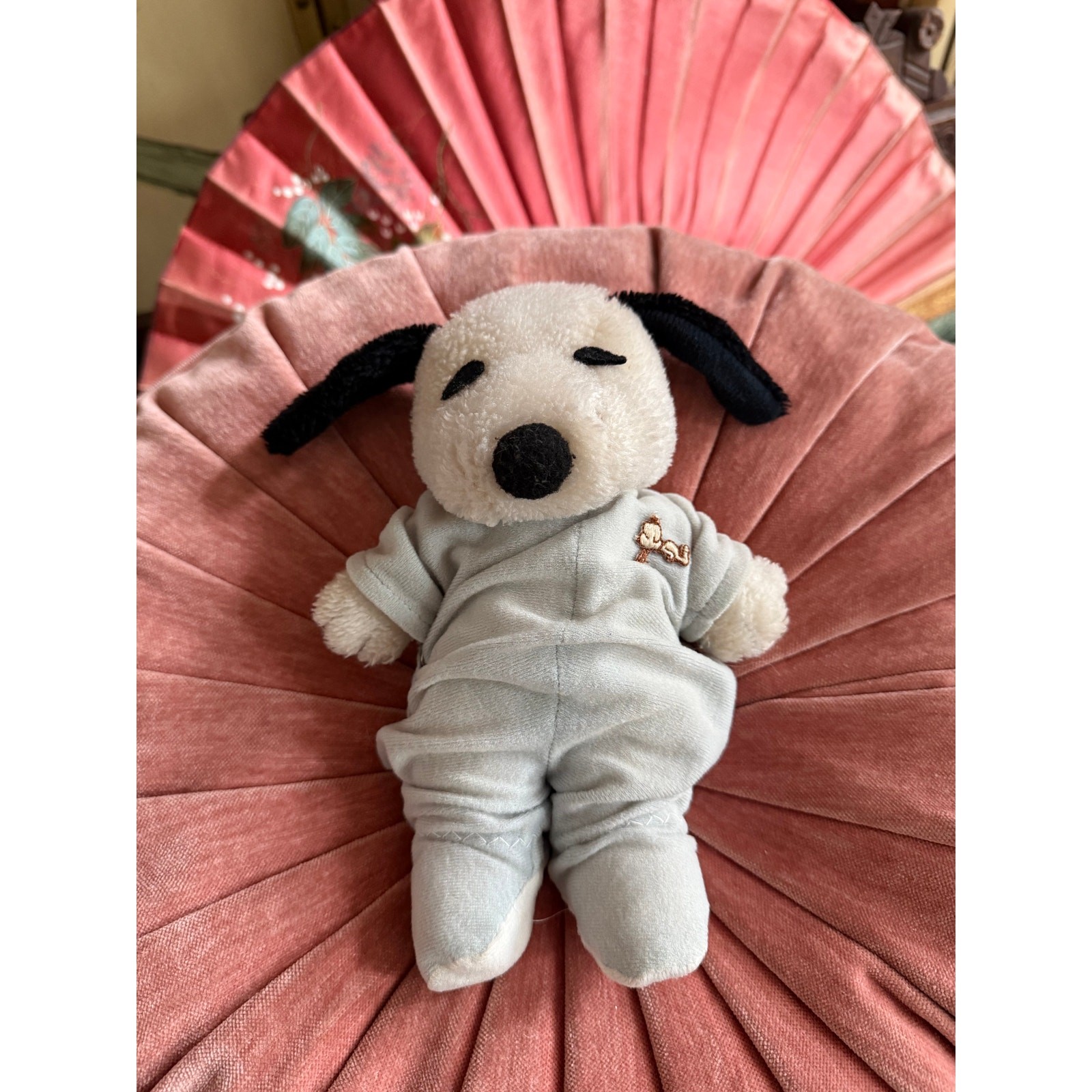 Vtg 1970s Snoopy Plush Removable Blue Sleeper Pajamas PJs Determined Productions