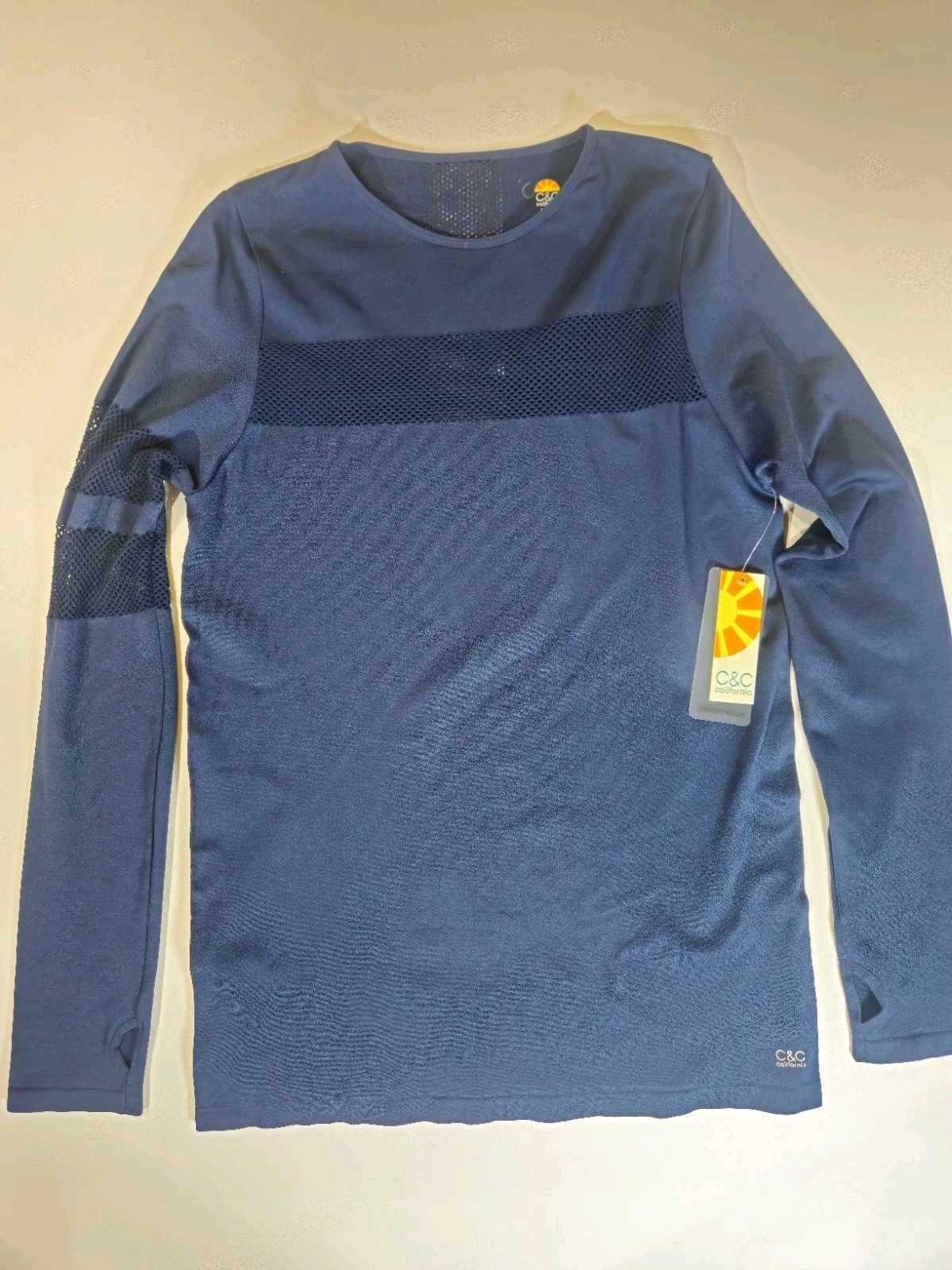 NWT C&C California Activewear Top Womens Large Blue Mesh Accent Performance Tee
