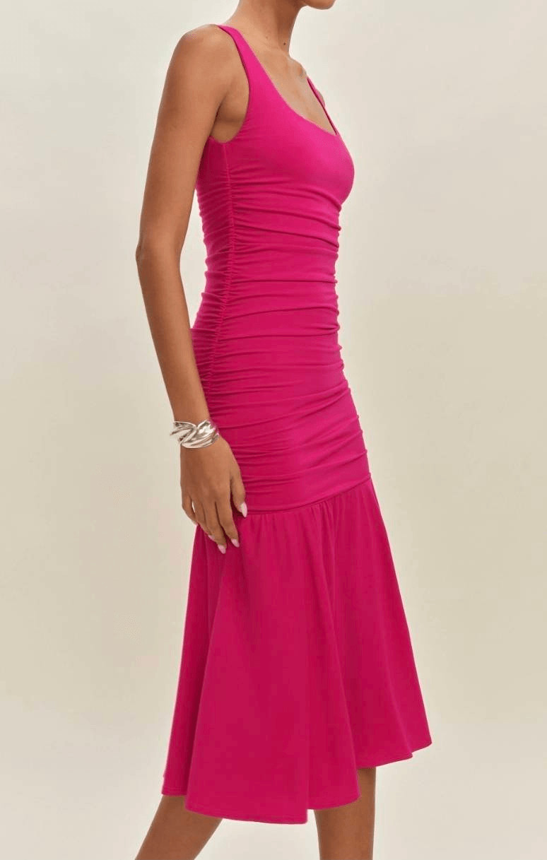 Reformation Kayla Ruched Jersey Midi Dress Size L Pink Reformation Kayla Ruched Jersey Midi Dress Size L Pink