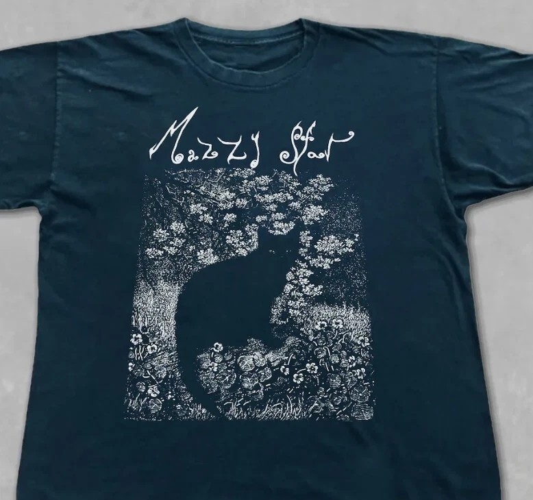 Reprint 1990 Early Mazzy Star Cat T-shirt Basic Black Men Women S-5XL