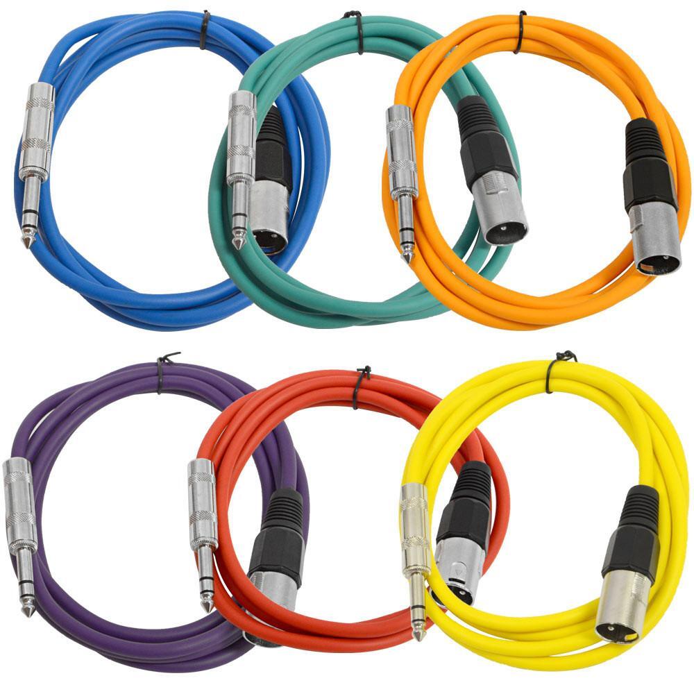6 Pack of Multiple Colors 6 Foot XLR Male to TRS Patch Cables 6 Pack of Multiple Colors 6 Foot XLR Male to TRS Patch Cables