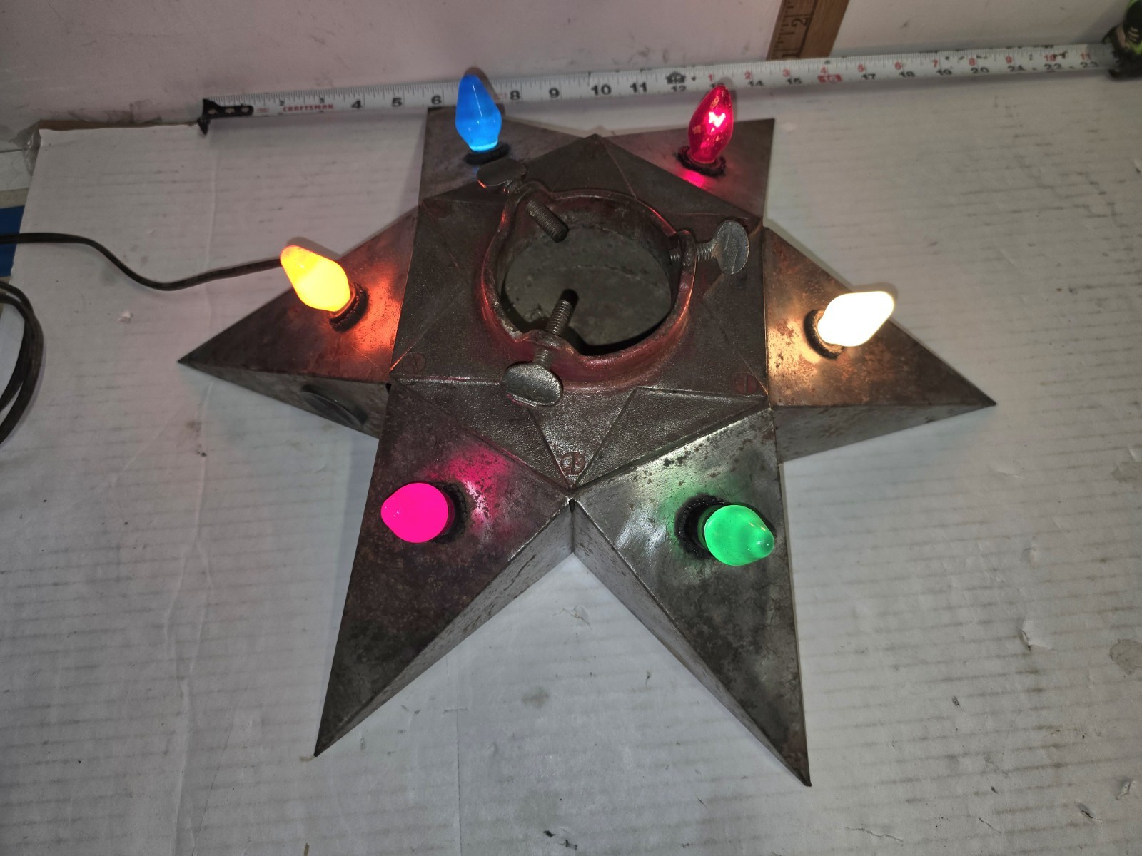 Antique Vtg. 1930s 18” Metal Star Light Up Bulbs Christmas Tree Base, restore it