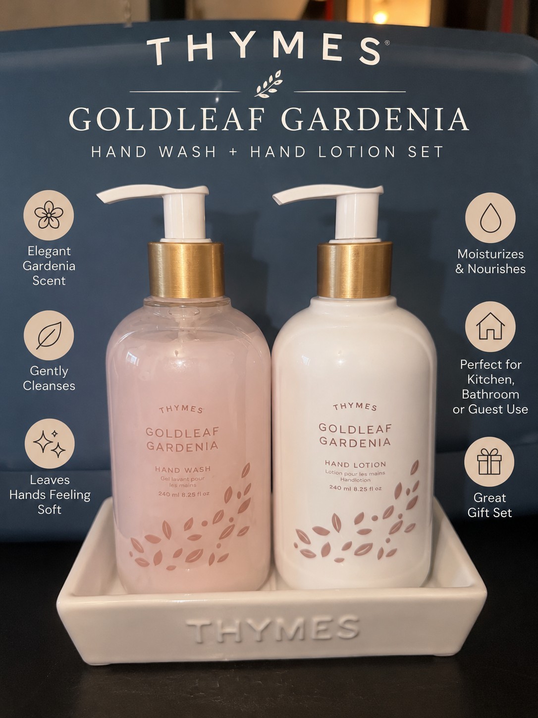 Thymes Goldleaf Gardenia Hand Wash & Hand Lotion Set 8.25 oz Each NEW