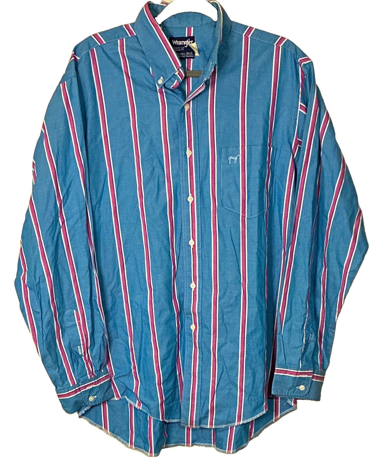 VTG Wrangler Cowboy Cut Regular Striped Cotton Shirt 16.5 x 35 size L Button Up