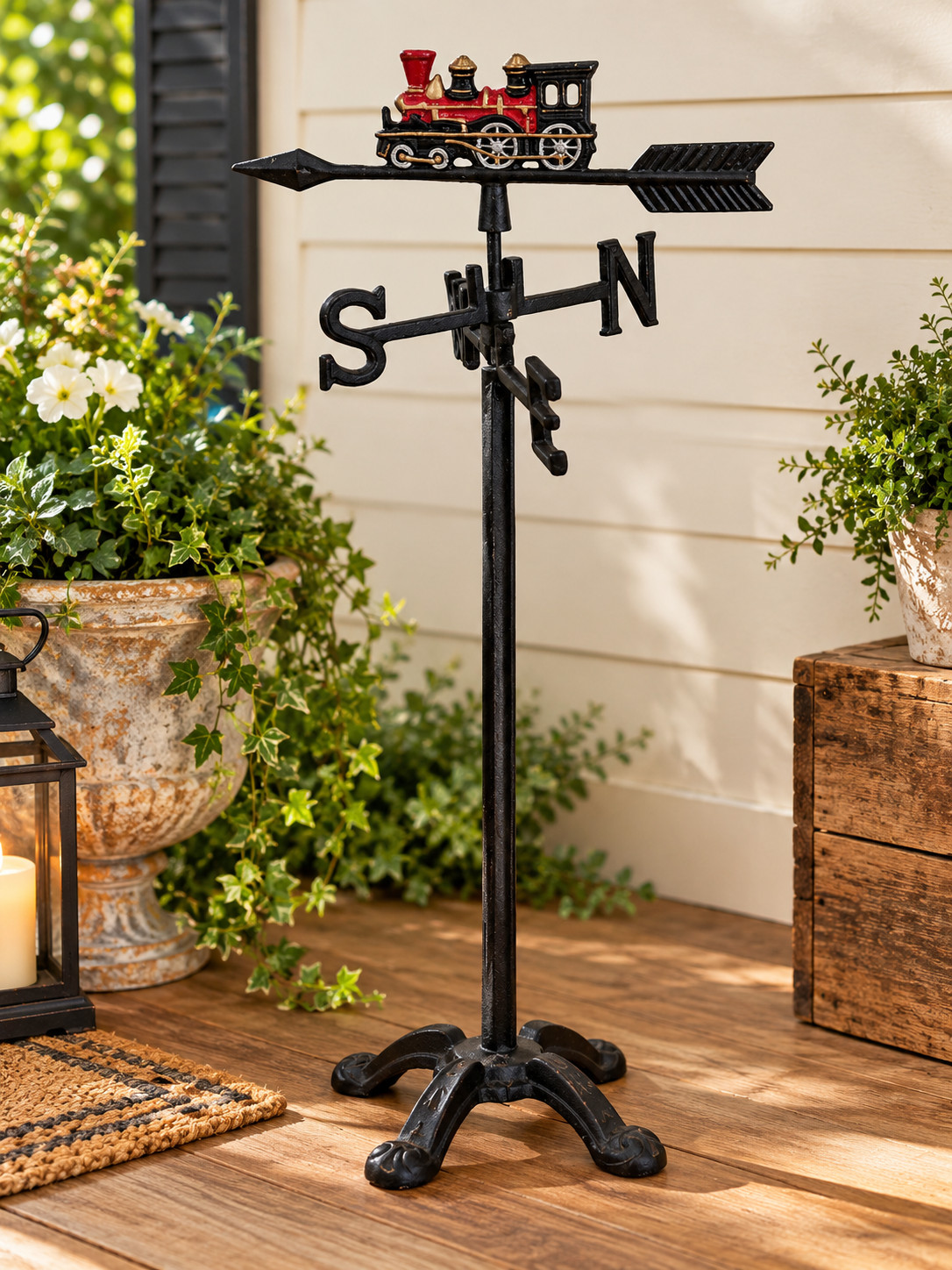 Vintage Cast Iron Train Directional Weathervane Steam Locomotive Rustic Garden