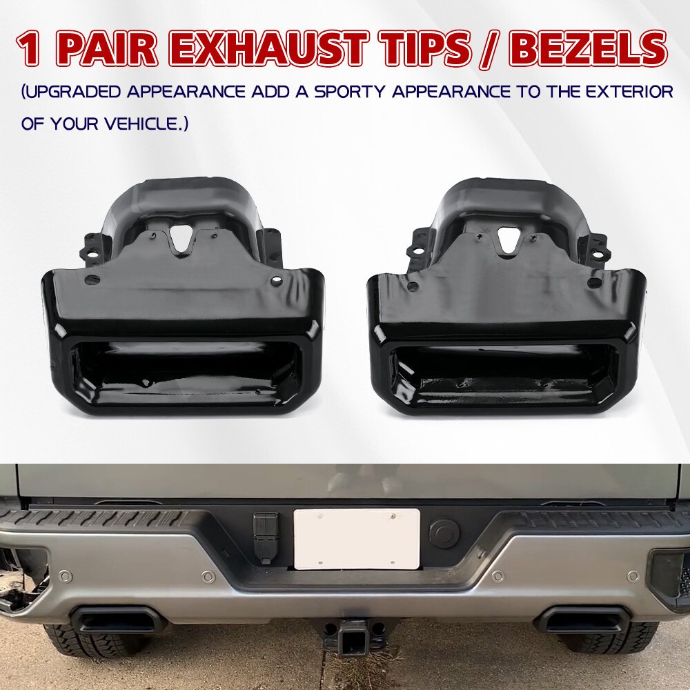 Pair(2) Exhaust Bezels Gloss Black For 2019-2024 Chevy Silverado GMC Sierra 1500