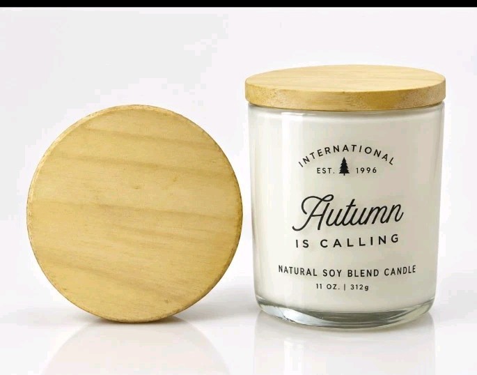 International Autumn Is Calling Soy Wax Jar Candle Wooden Lid 11 oz White