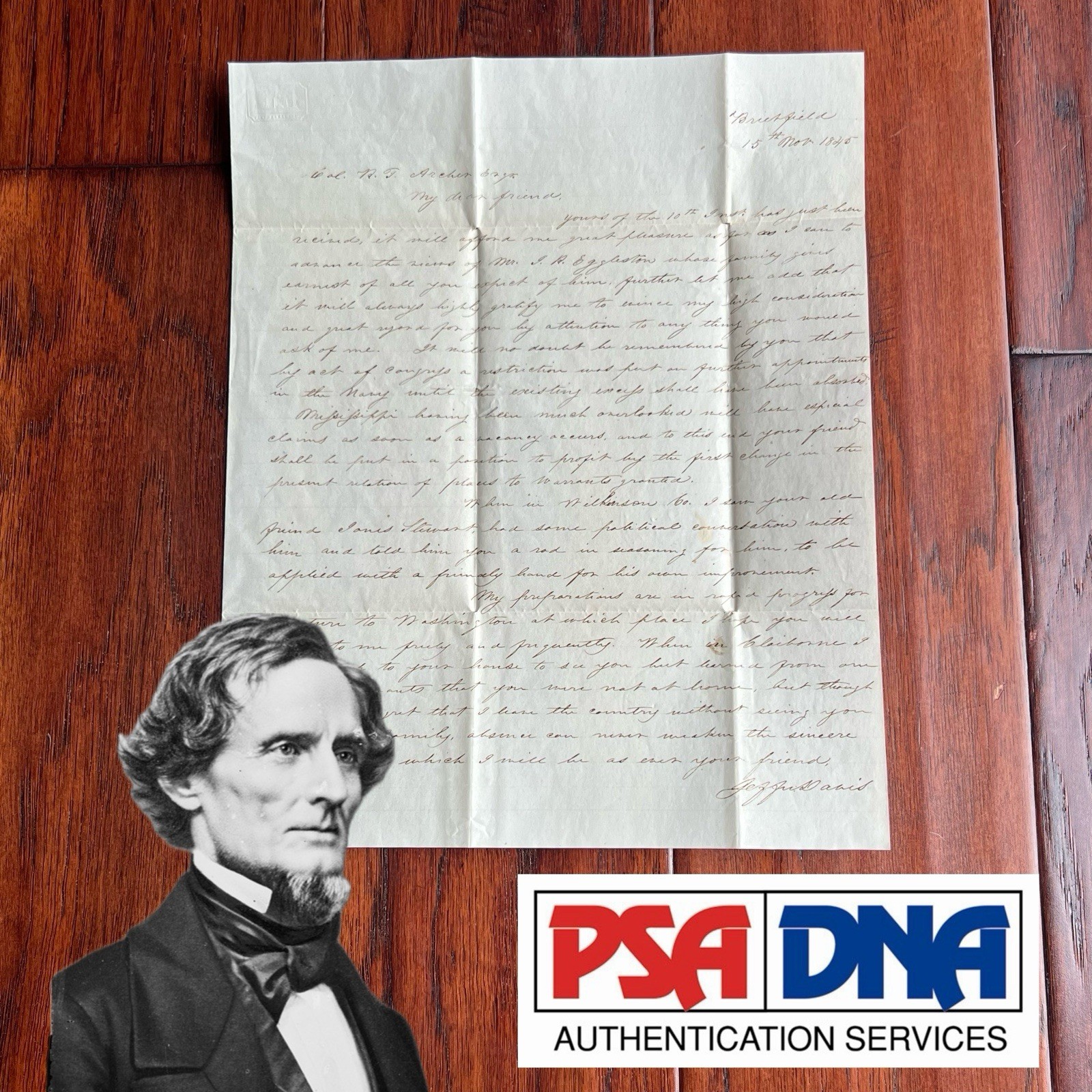 JEFFERSON DAVIS Autograph Letter Signed Confederate Ironclad Lieutenant 1845 PSA