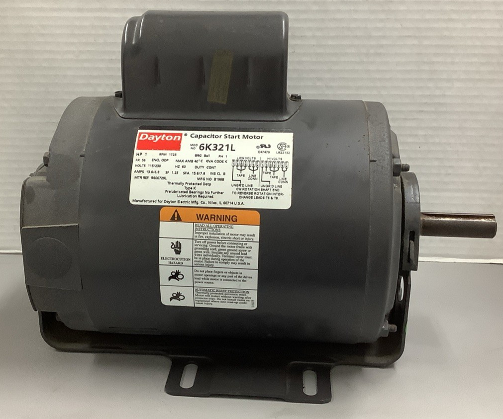 Dayton 6K321L Belt Drive Motor 1HP 1725RPM 115/230VAC 1-Speed(R71) Dayton 6K321L Belt Drive Motor 1HP 1725RPM 115/230VAC 1-Speed(R71)