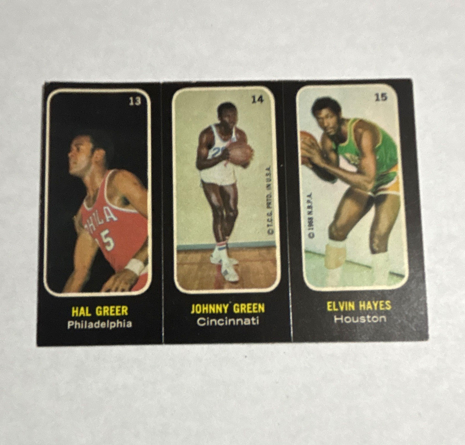 Topps 1971-72 Topps Trios 3-Card Panel #13-15 Hal Greer/Green/Hayes