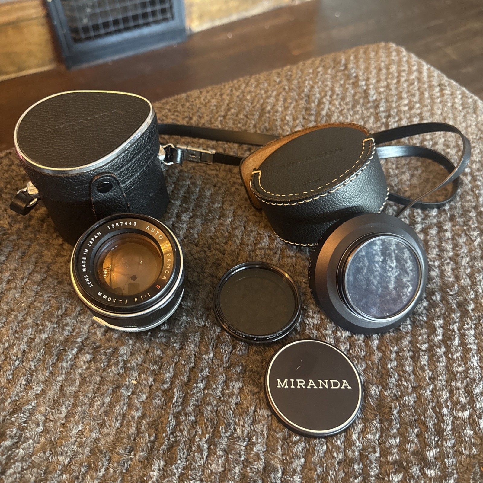 Auto Miranda 50mm f1.4 Lot w/ Cases Caps Hood Polarizer Japan