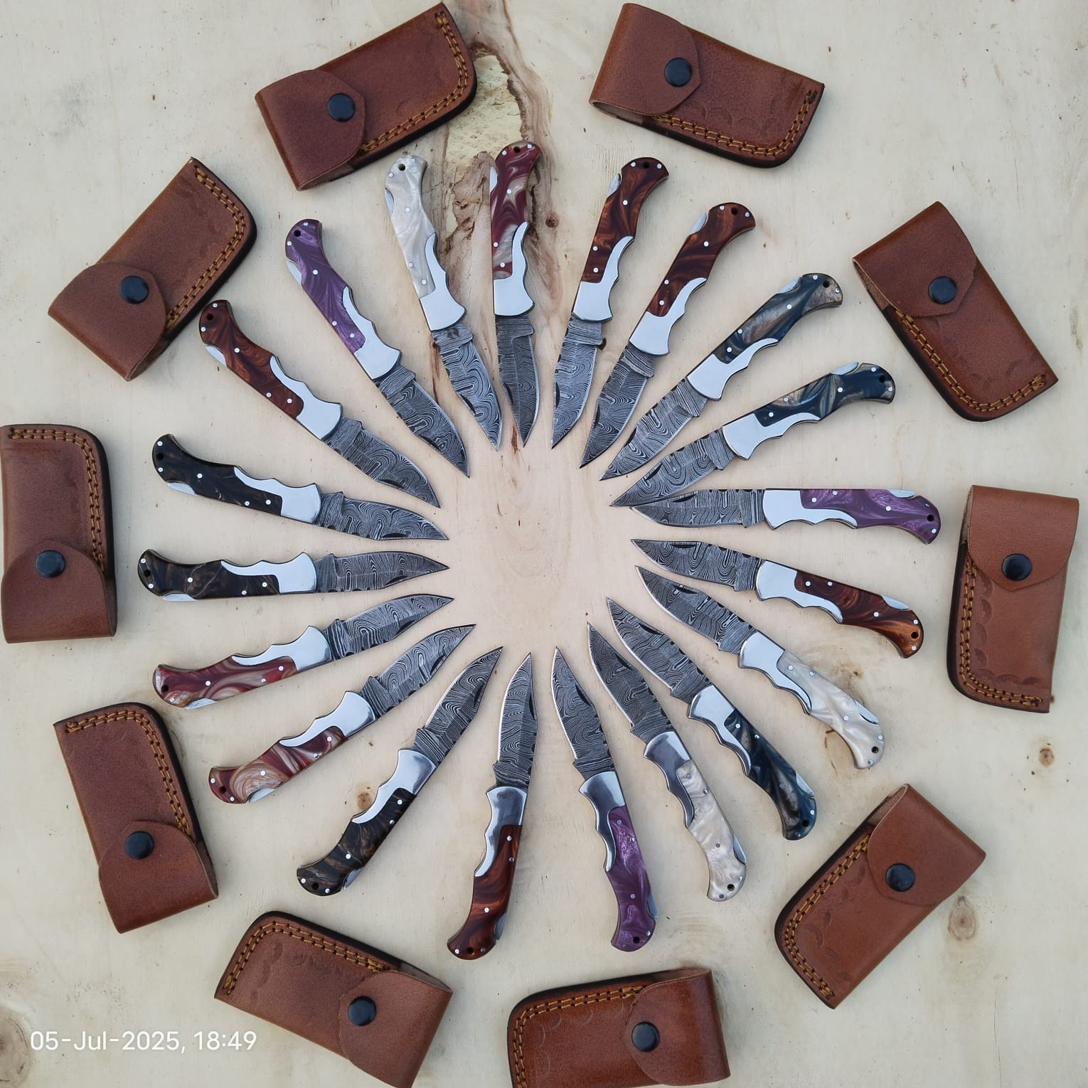 Lot of 30 Pcs Handmade Damascus Steel Folding Knives, Pocket Knives With Sheaths