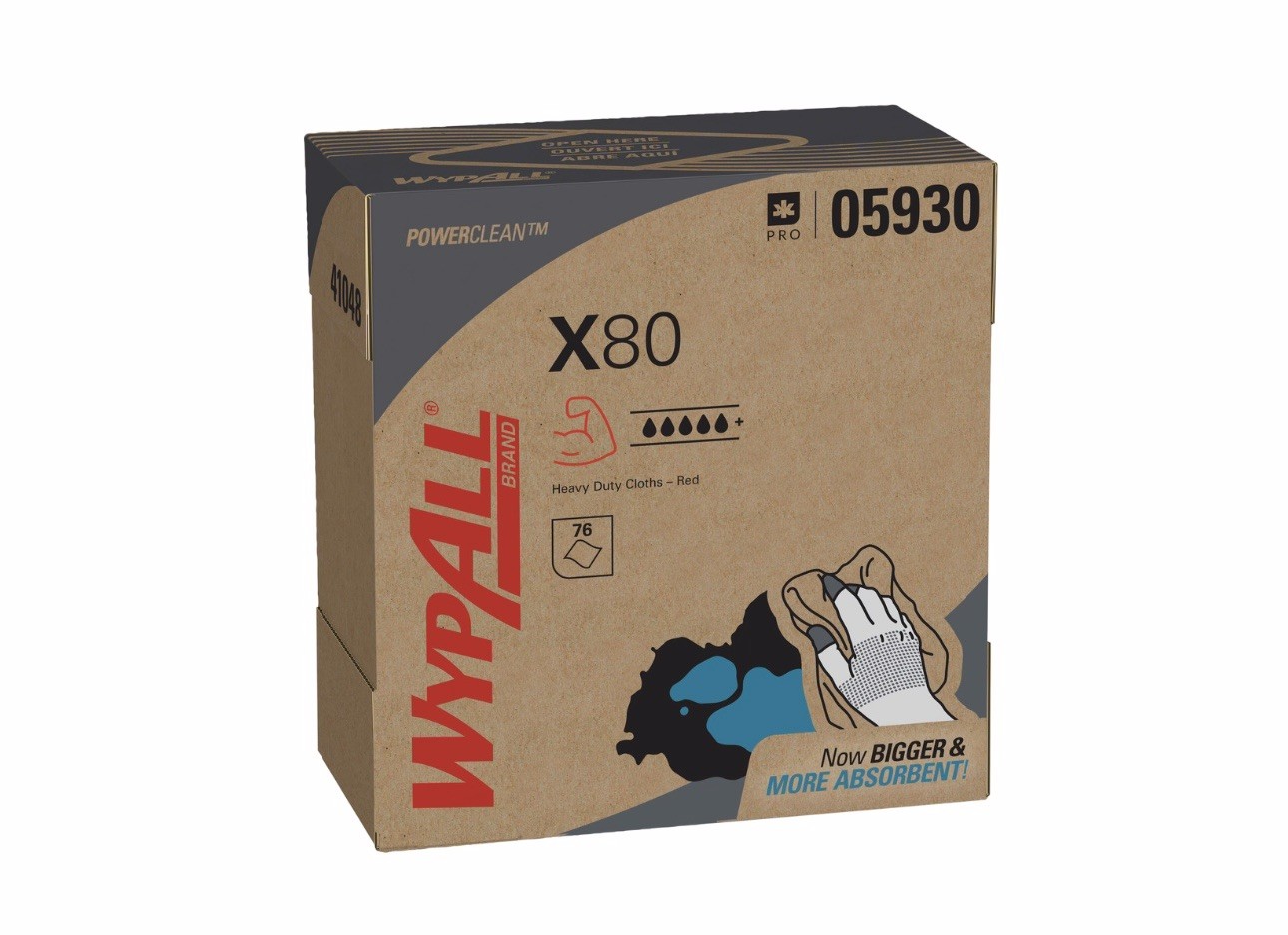 Wypall PowerClean x80 Heavy Duty (05930), Pop-Up Box, Extended Use Towels, Red