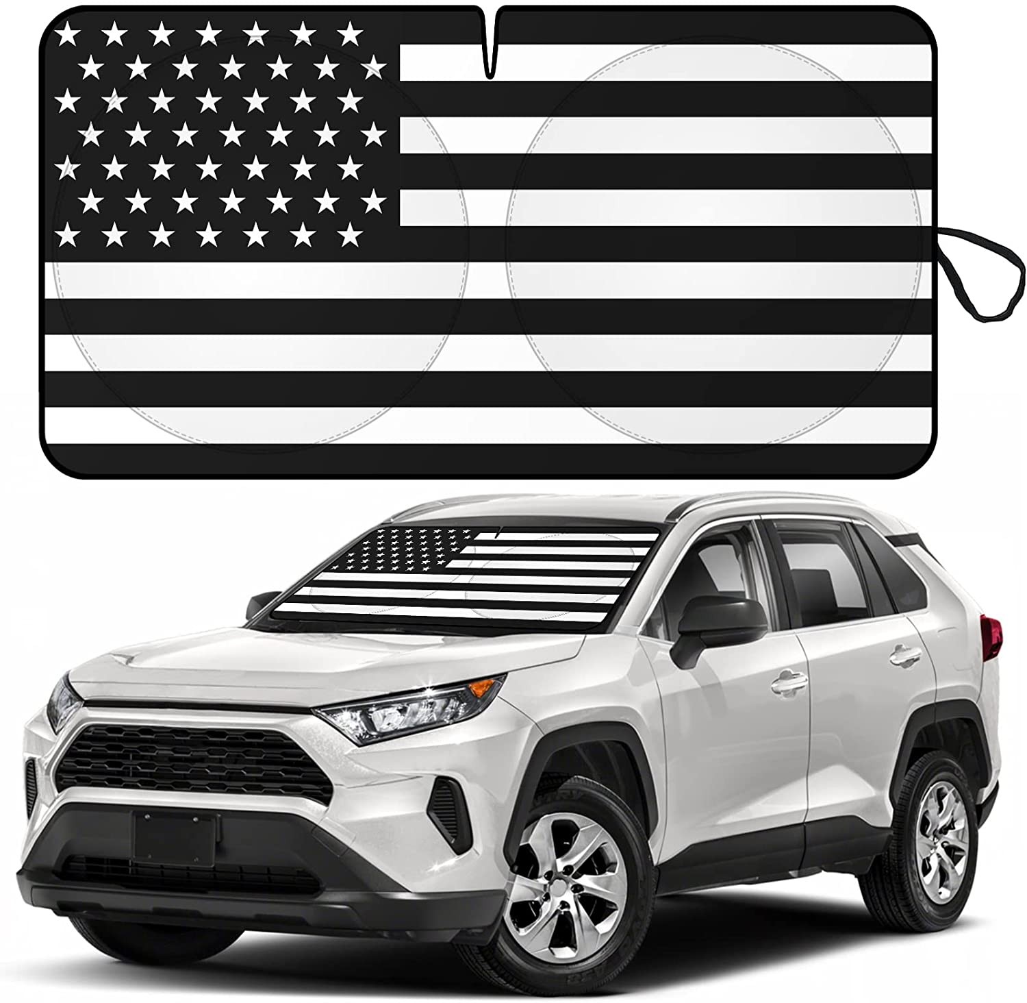 For 2001-2026 Toyota Highlander US Flag Car Windshield Sun Shade UV Block Cover