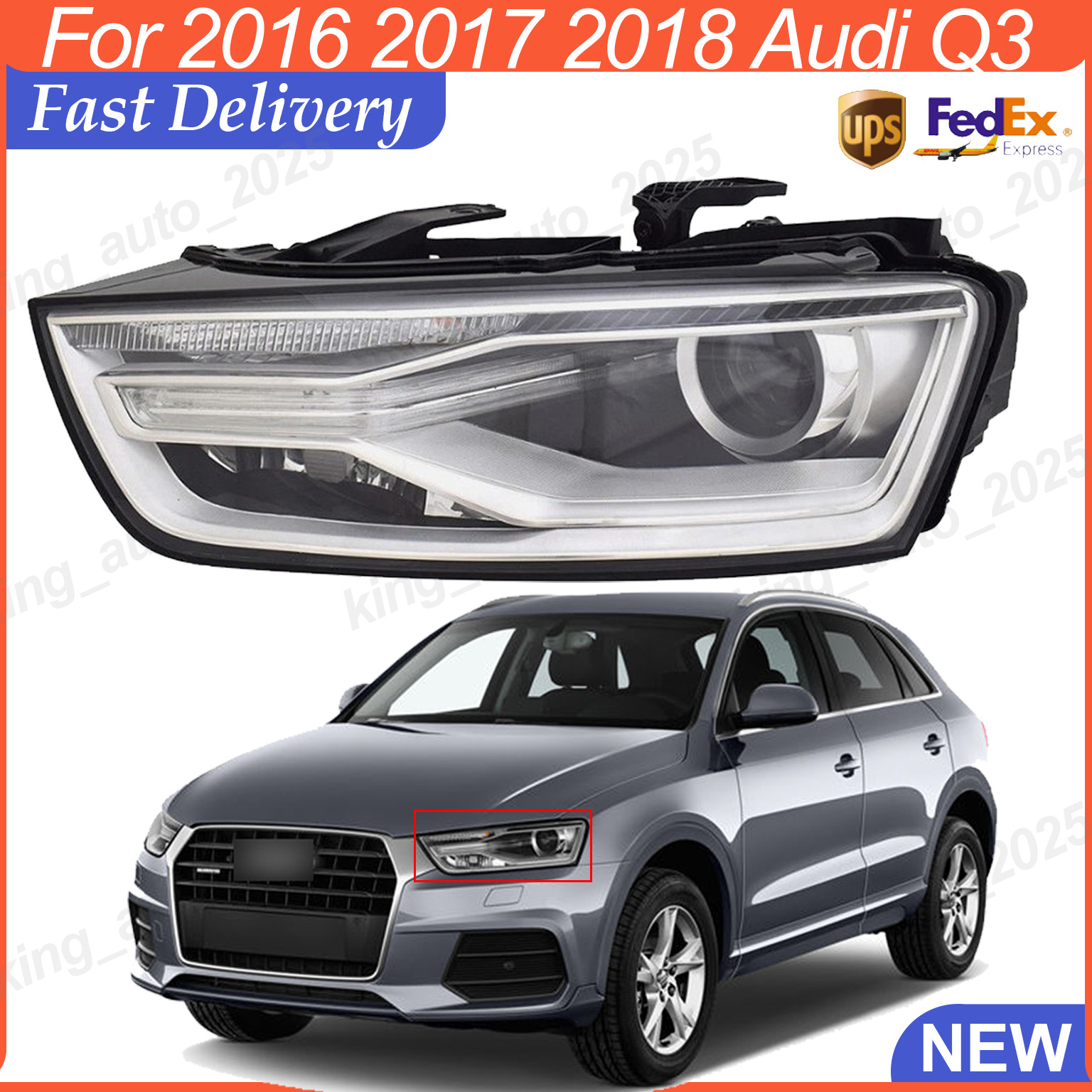 For 2016-2018 Audi Q3 Xenon Headlight Assy W/ Bulb and Blaster Left Side US