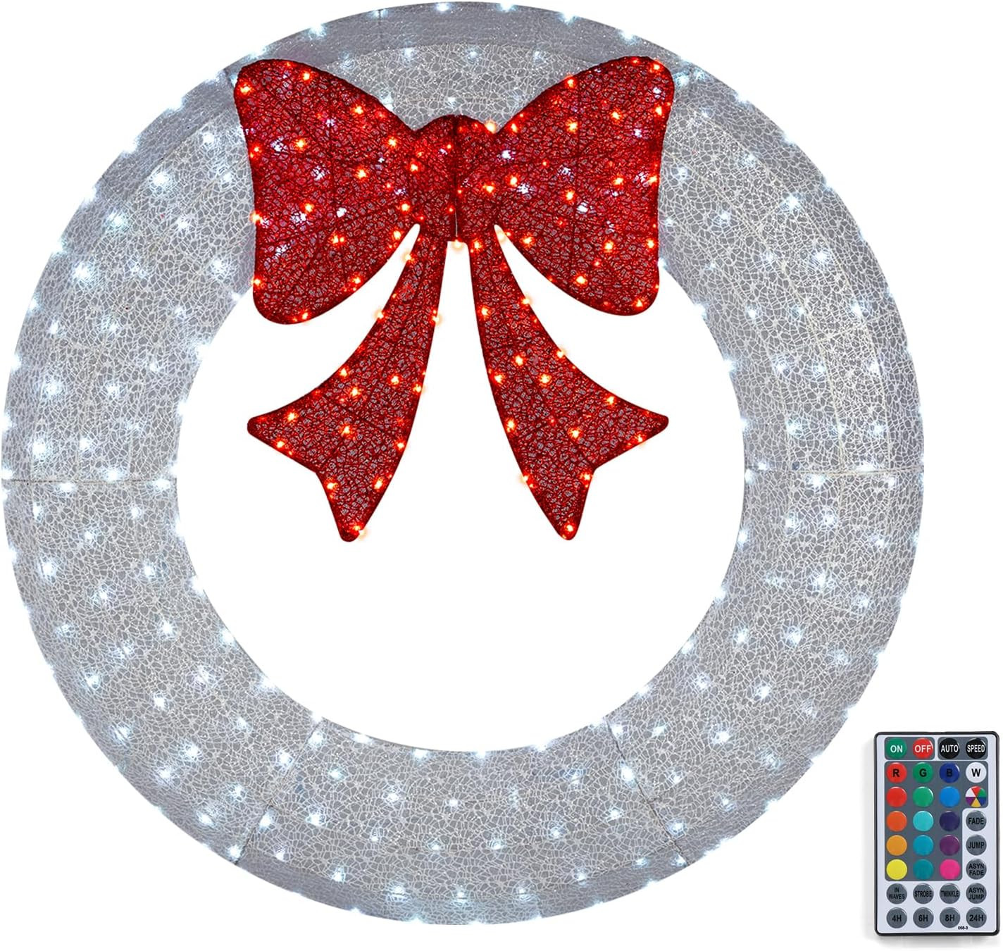 60 Inch Pre-Lit Large Christmas Wreath with 400 LED Multi-Color Lights, Christma 60 Inch Pre-Lit Large Christmas Wreath with 400 LED Multi-Color Lights, Christma