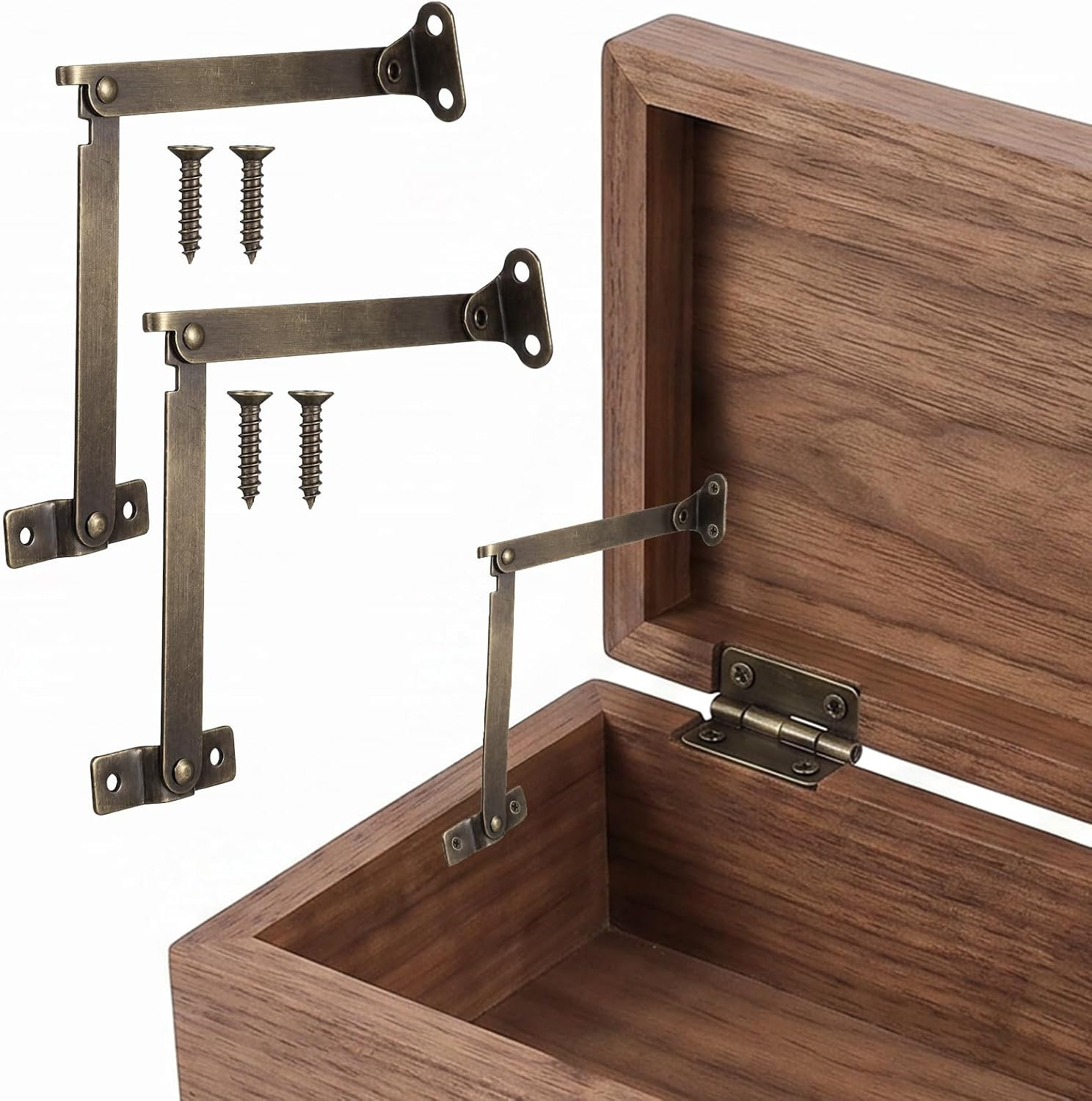 2PCS Lid Support Hinge, Toy Box Hinges Antique Bronze Folding Lid Support