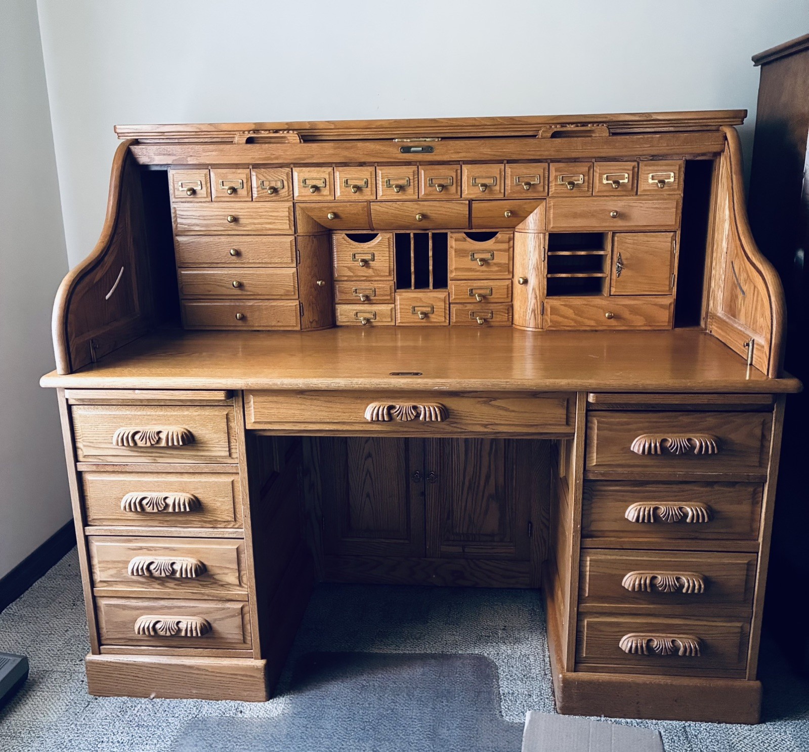 Quality Winners Only Roll Top Desk S Curve Solid Oak Wood Executive Vintage 