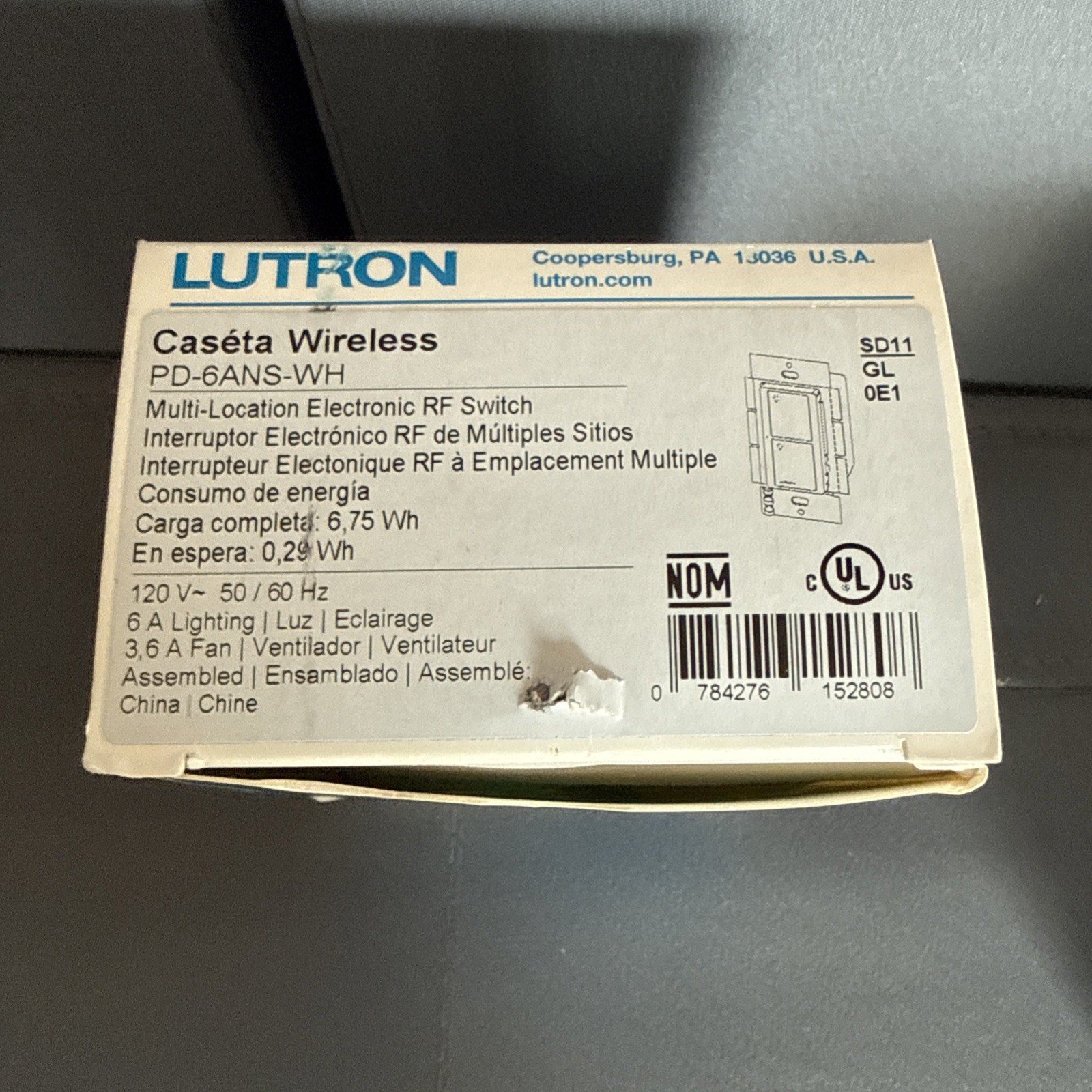 Lutron Caséta Wireless PD-6ANS-WH White RF On/Off Multi-Location Rocker Switch
