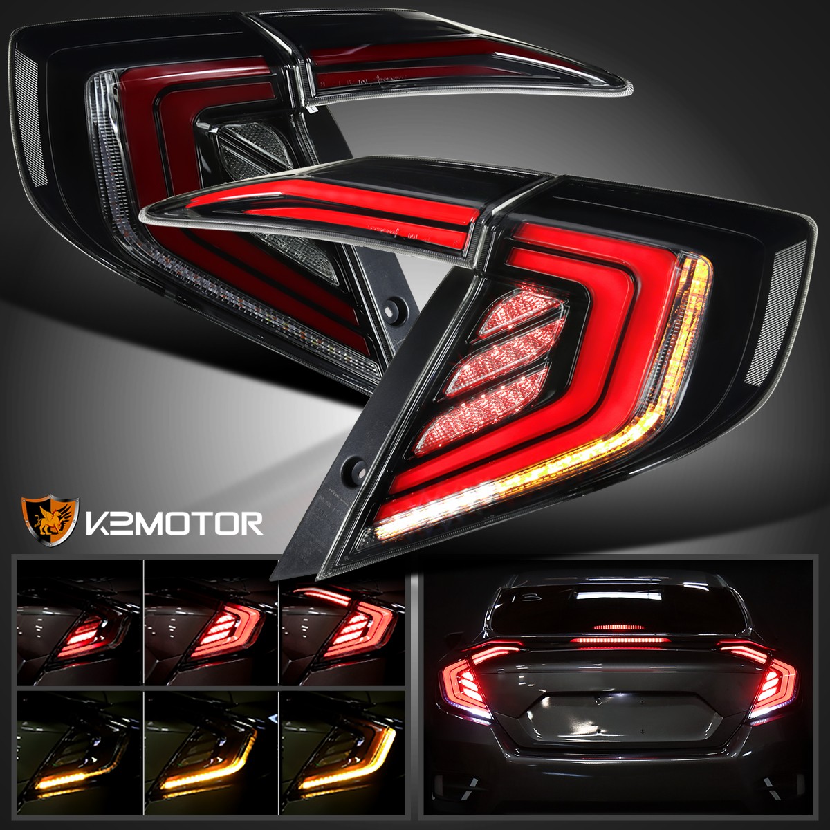 Smoke Fits 2016-2021 Honda Civic Sedan Sequential LED Tail Lights Left+Right