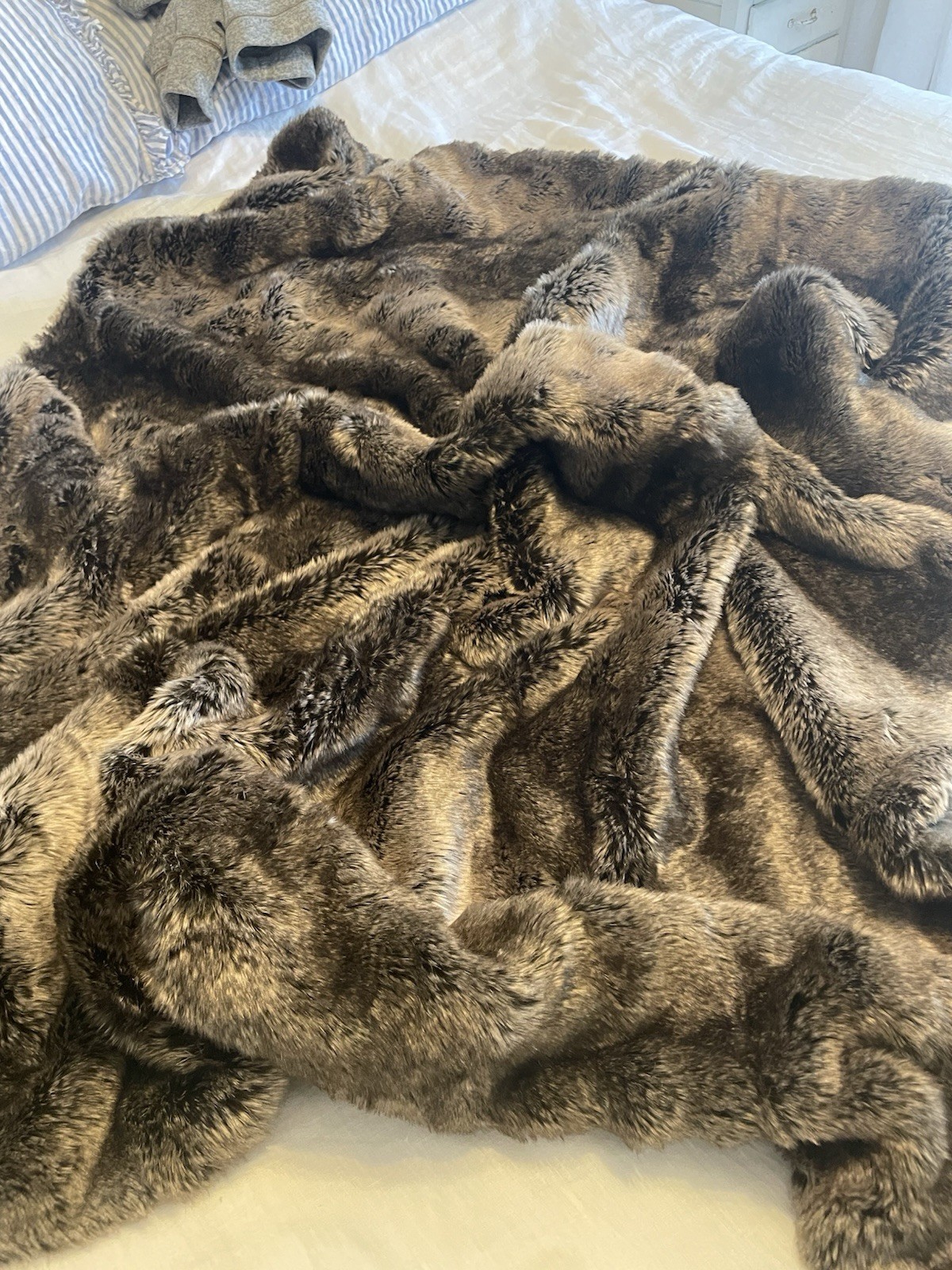 NWOT Restoration Hardware Brown Faux Fur Throw 50” X 62”